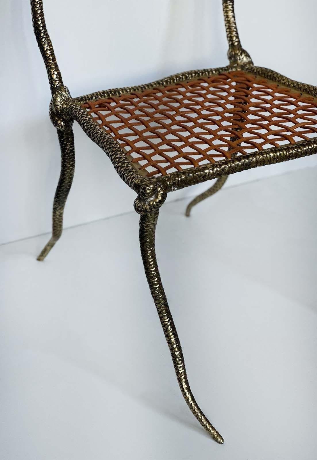 Pair of Polished Brass Klismos Chairs with Snake Design For Sale 3