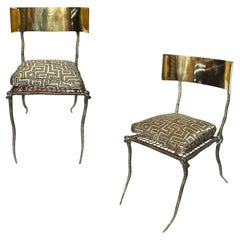 Pair of Polished Brass Klismos Chairs with Snake Design
