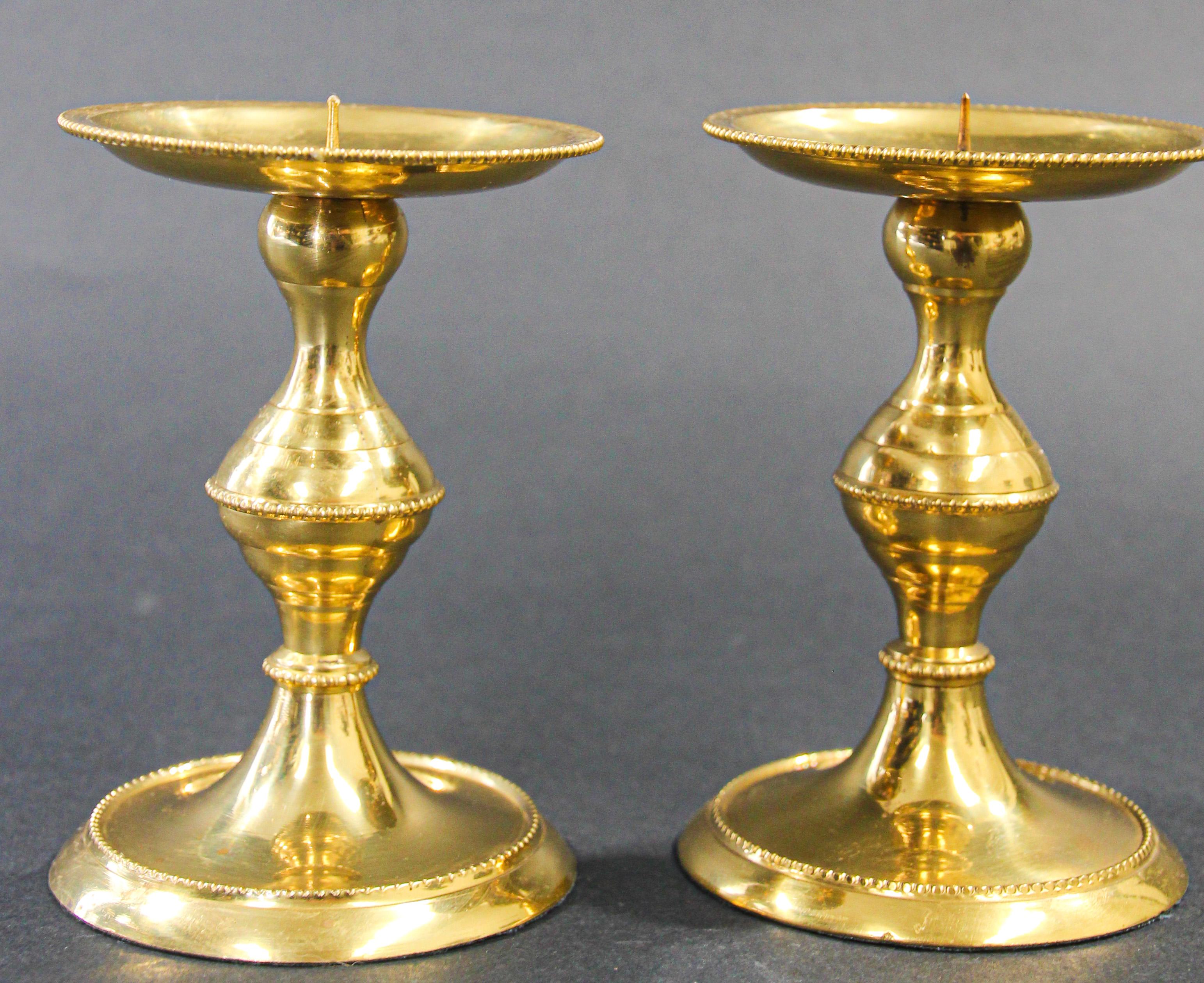 Pair of Polished Brass Modern Candlesticks For Sale 2