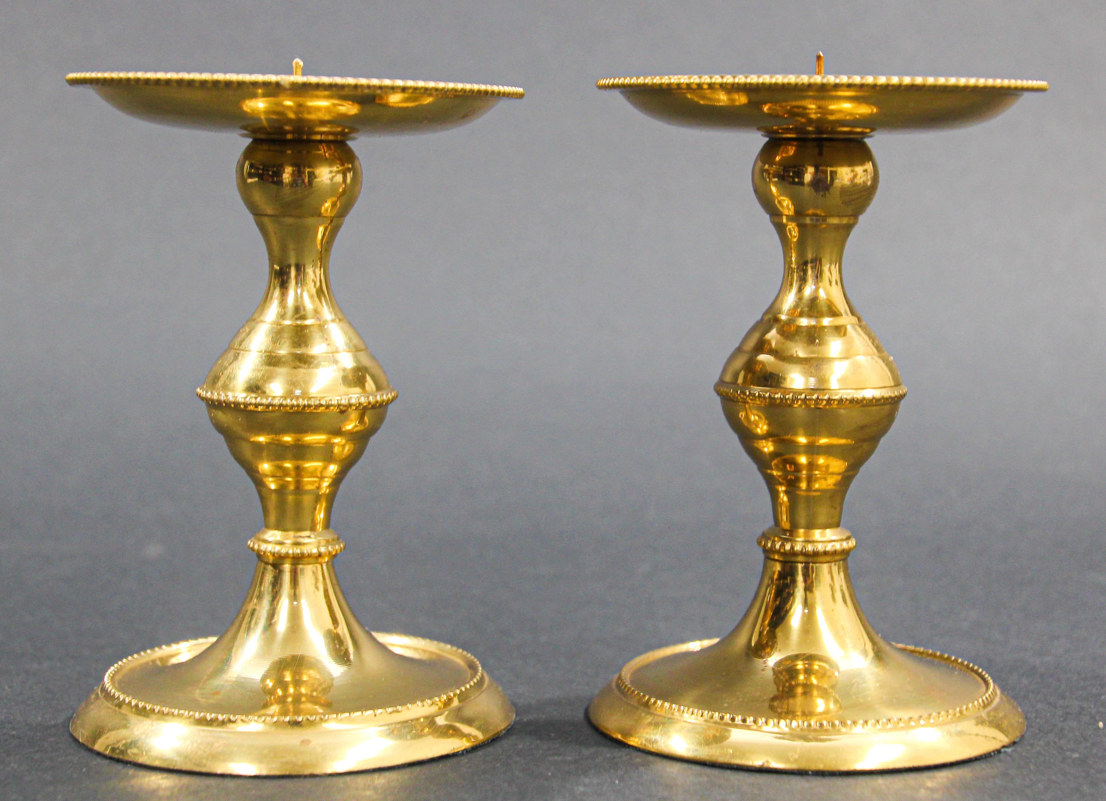 Pair of Polished Brass Modern Candlesticks For Sale 3