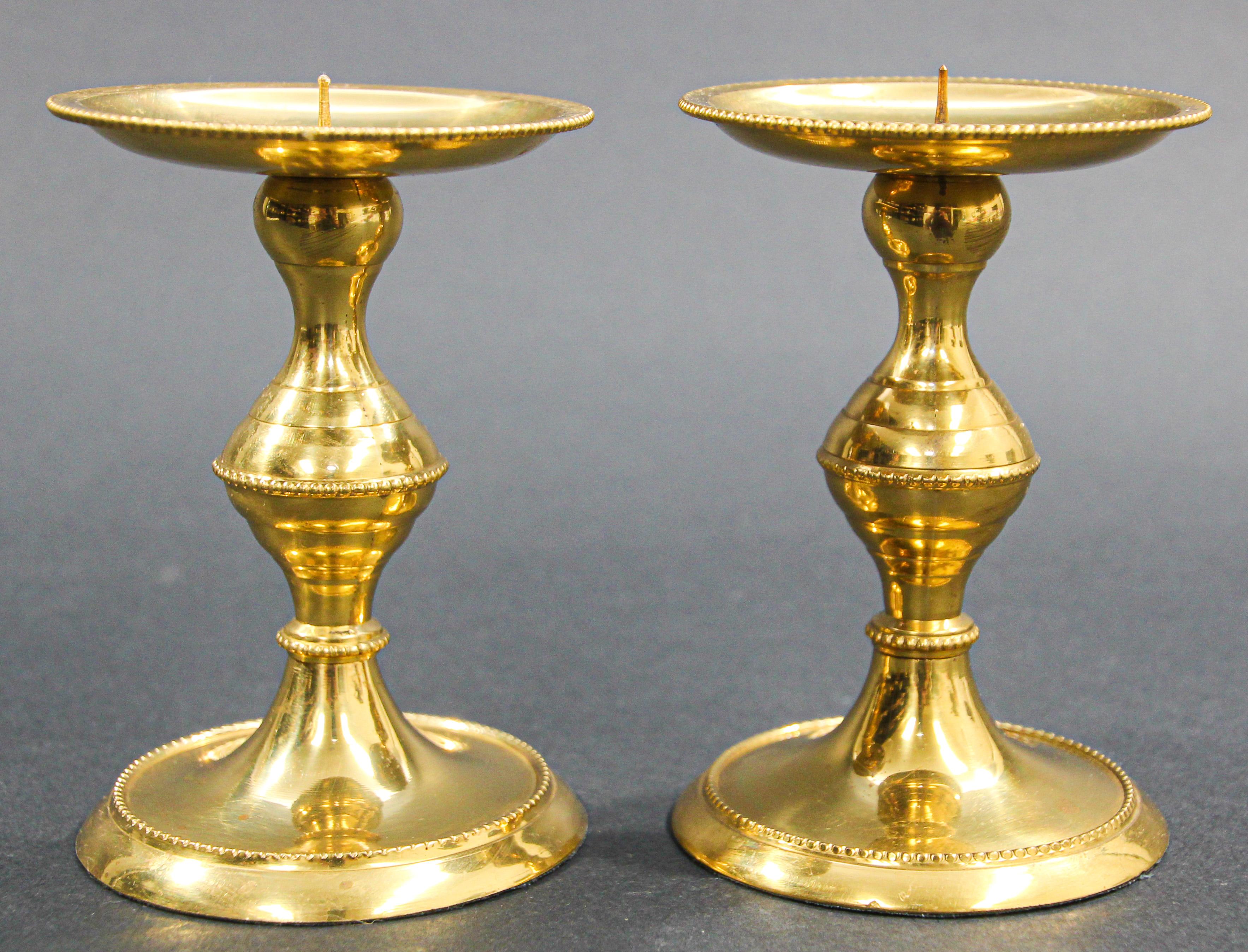 Pair of Polished Brass Modern Candlesticks For Sale 4