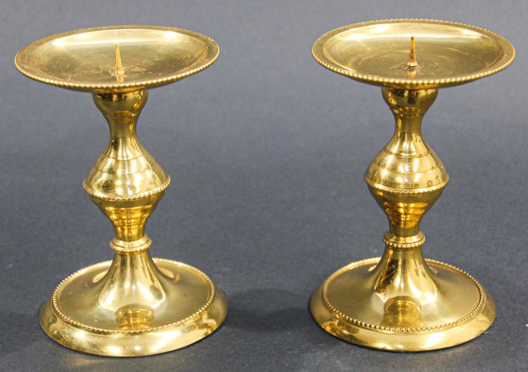 Pair of Polished Brass Modern Candlesticks For Sale at 1stDibs