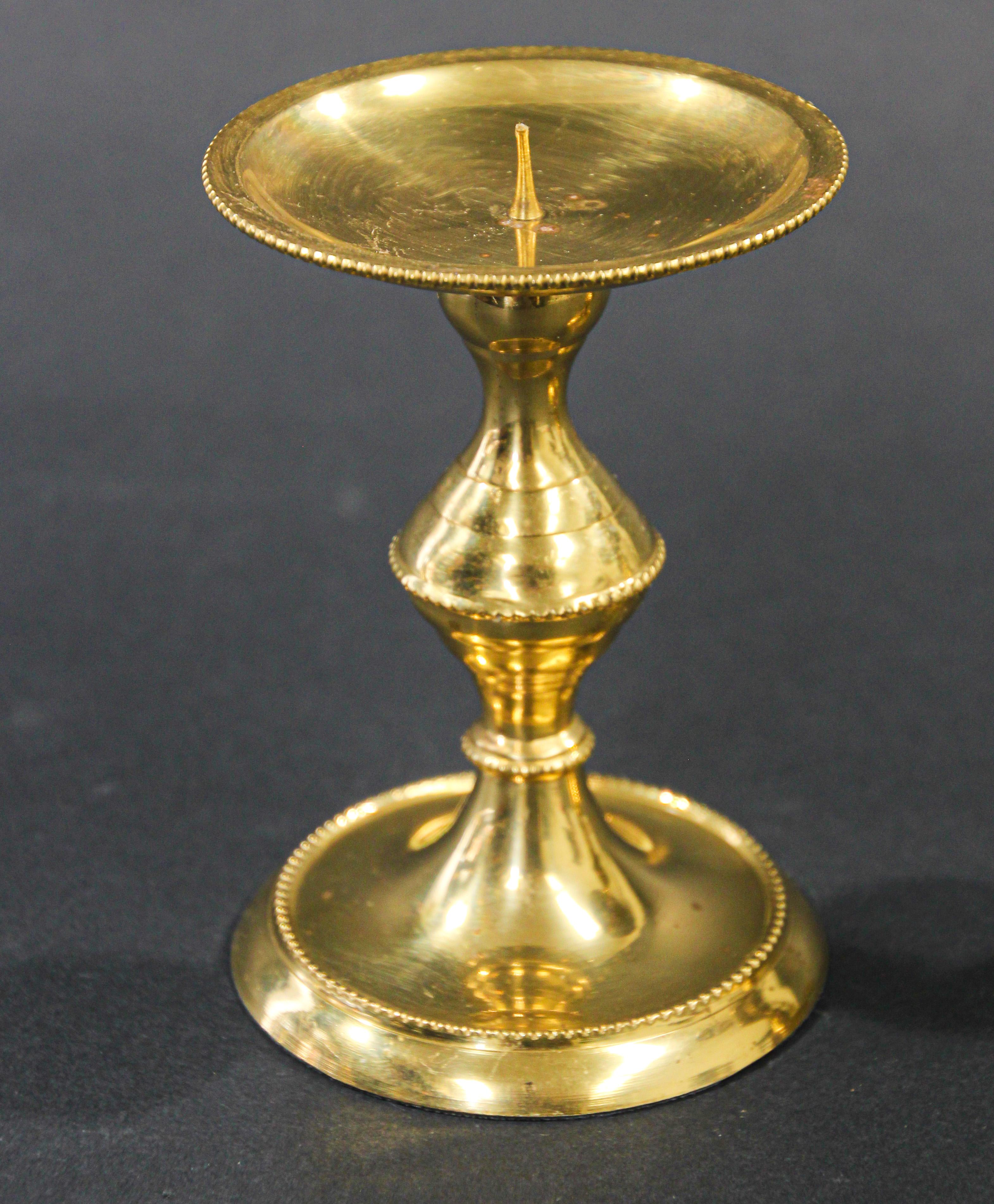 British Pair of Polished Brass Modern Candlesticks For Sale