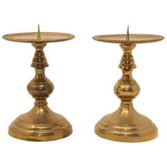 Pair of Polished Brass Modern Candlesticks