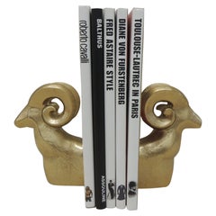 Vintage Pair of Polished Brass Rams Bookends