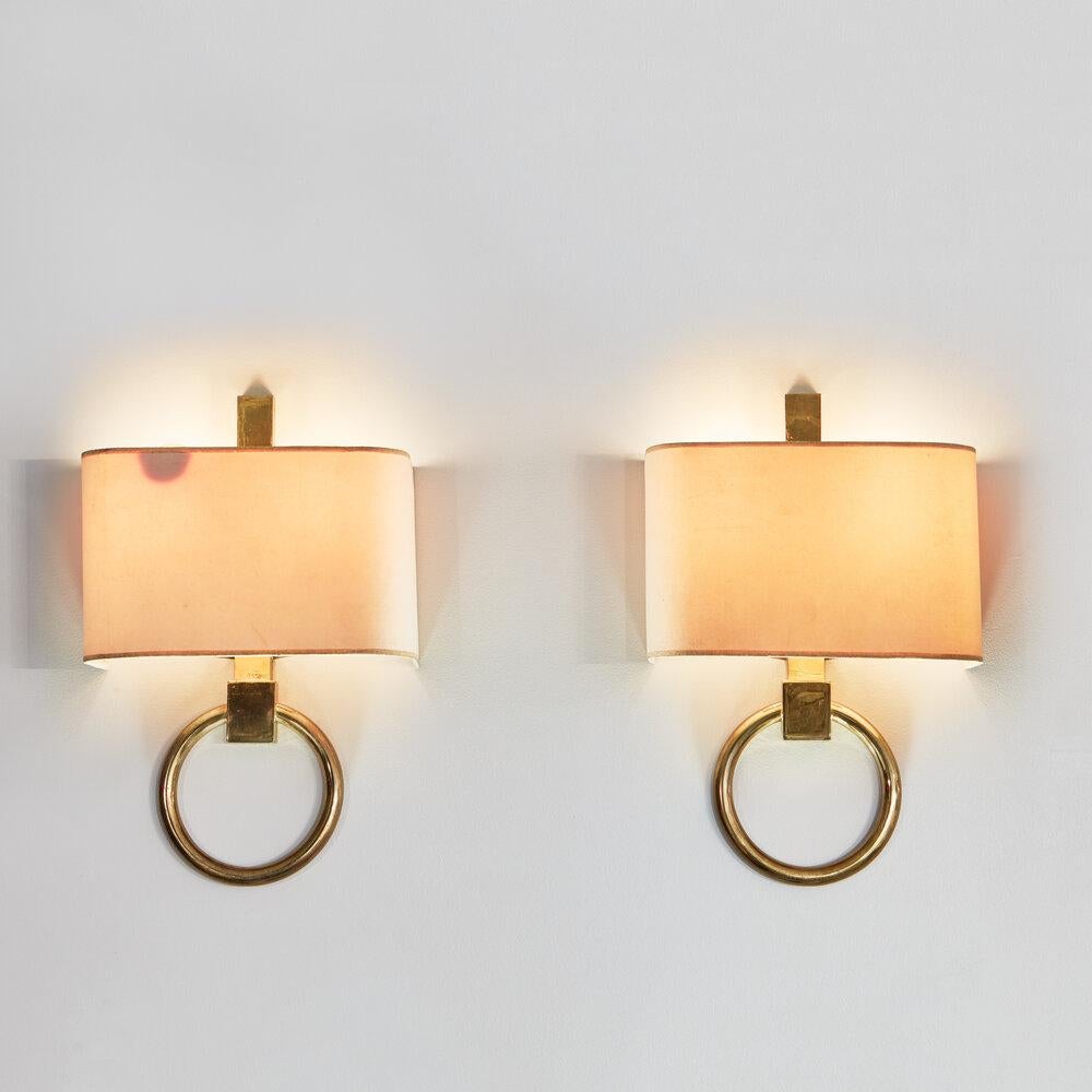 Mid-Century Modern Pair of Polished Brass Sconces