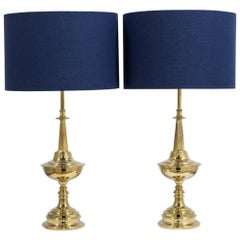 Pair of Polished Brass Stiffel Designed Table Lamps, USA, 1950s