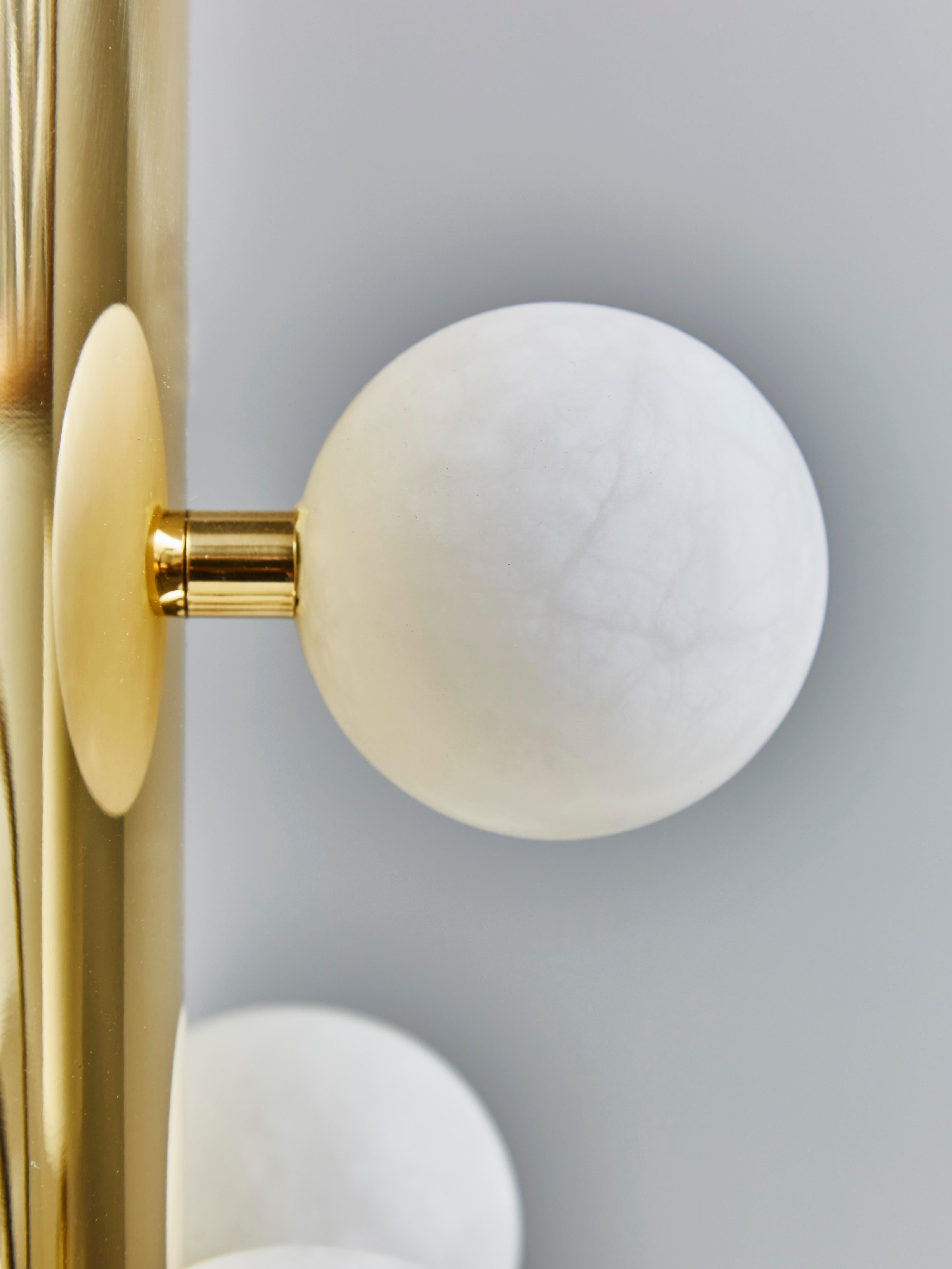 Pair of Polished Brass Table Lamps with Alabaster Spheres 1