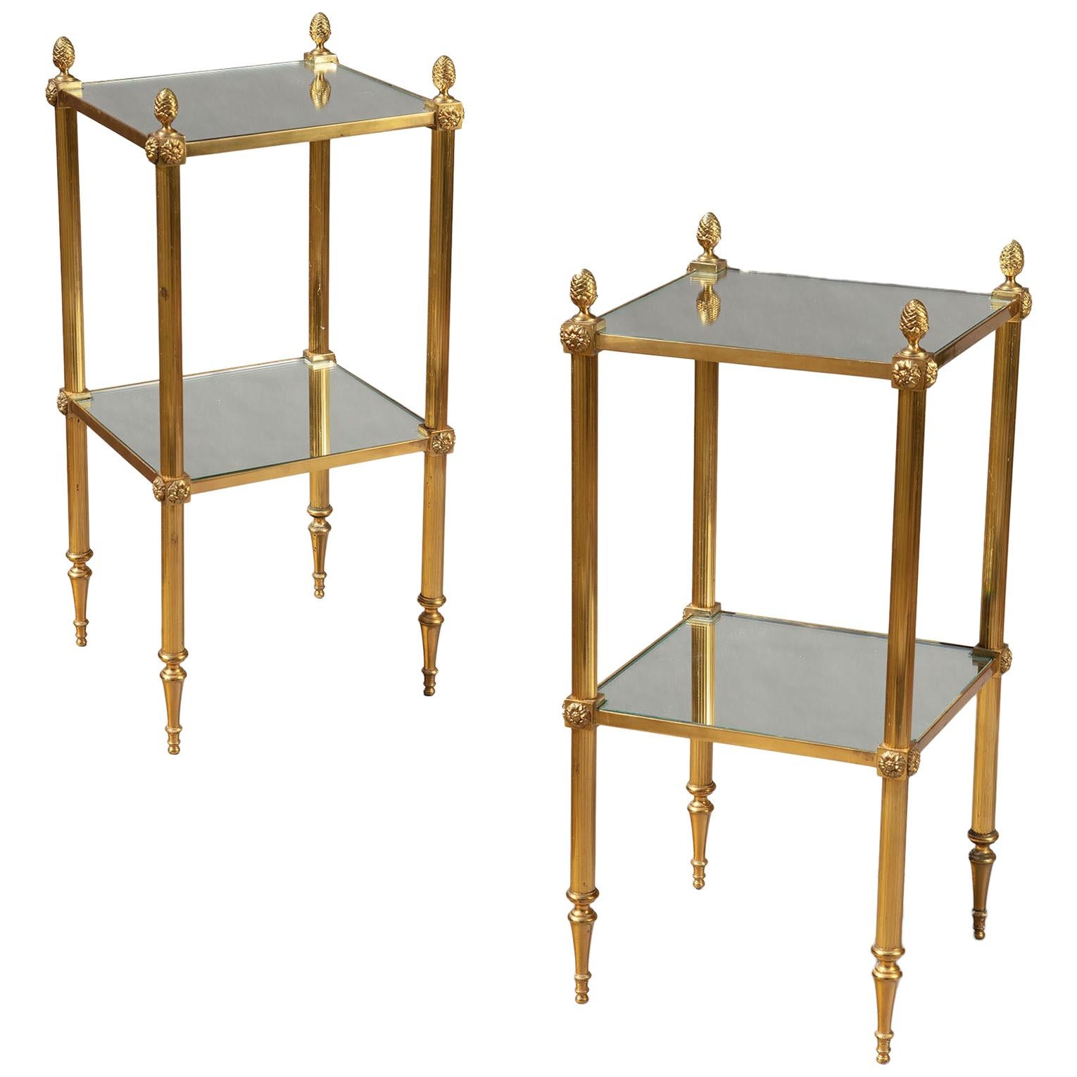 Pair of Polished Brass Two-Tier End Tables