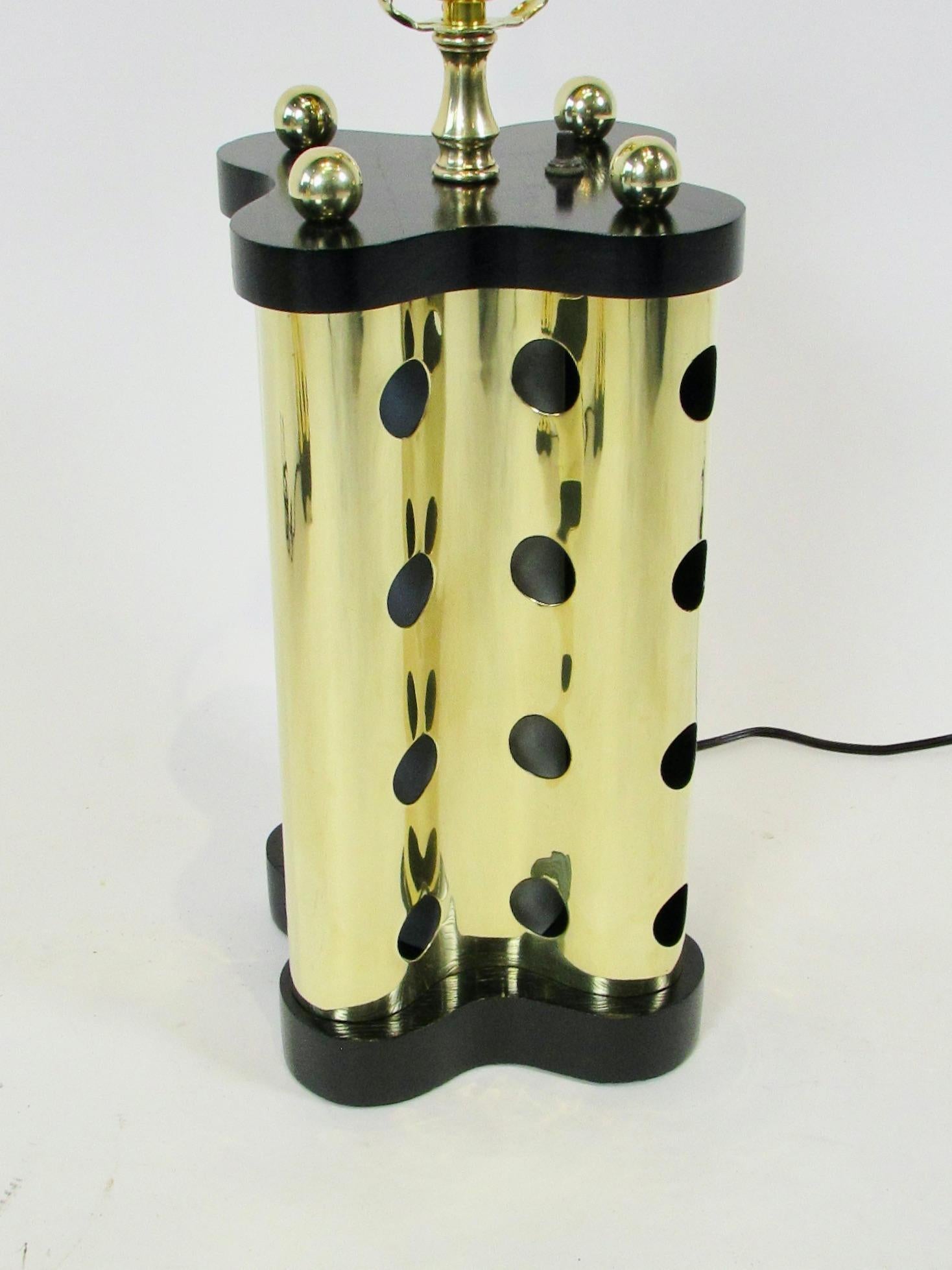 Pair of Polished Brass with Ebonized Ash  Table Lamps For Sale 4