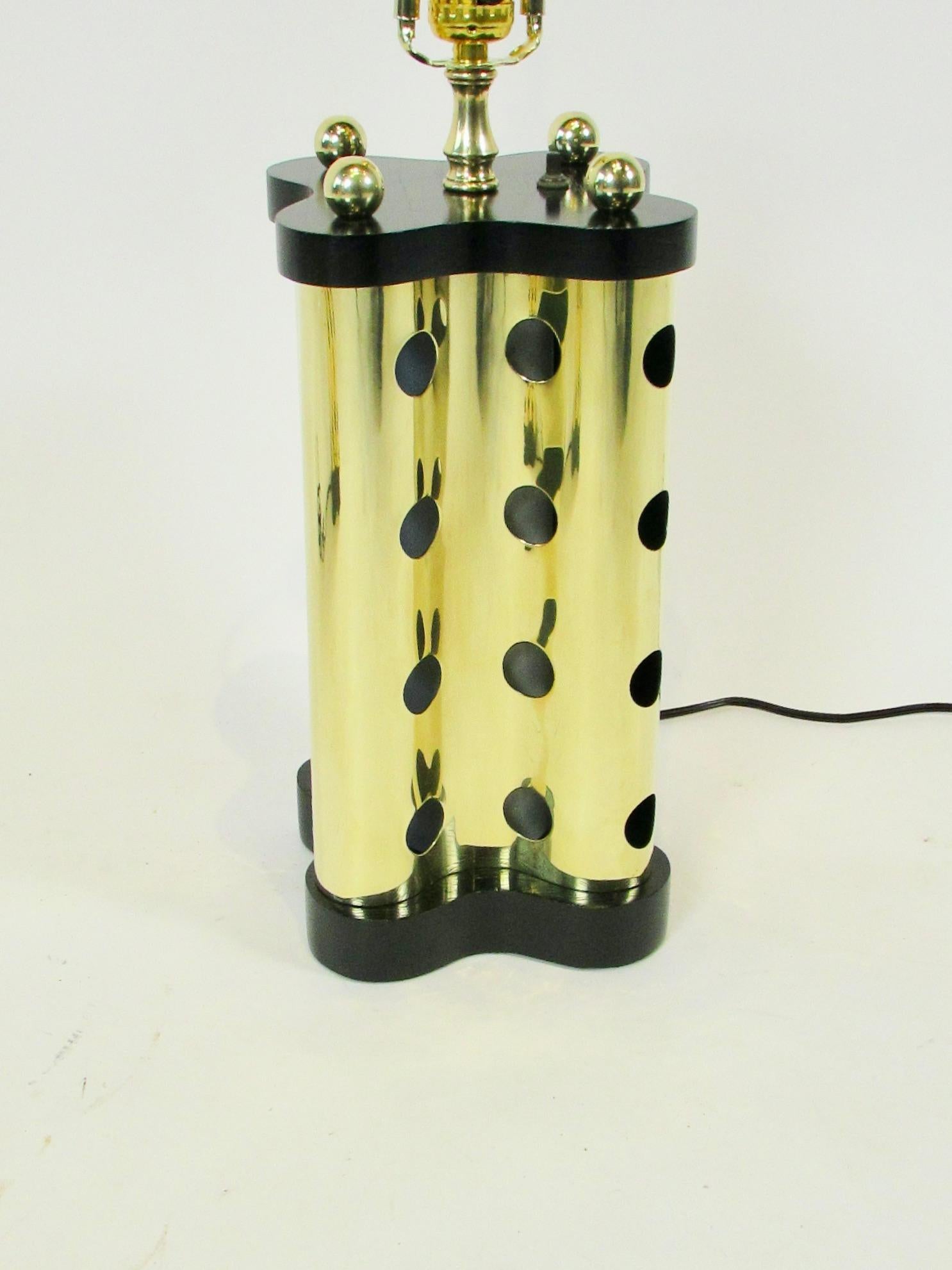 Pair of Polished Brass with Ebonized Ash  Table Lamps For Sale 3