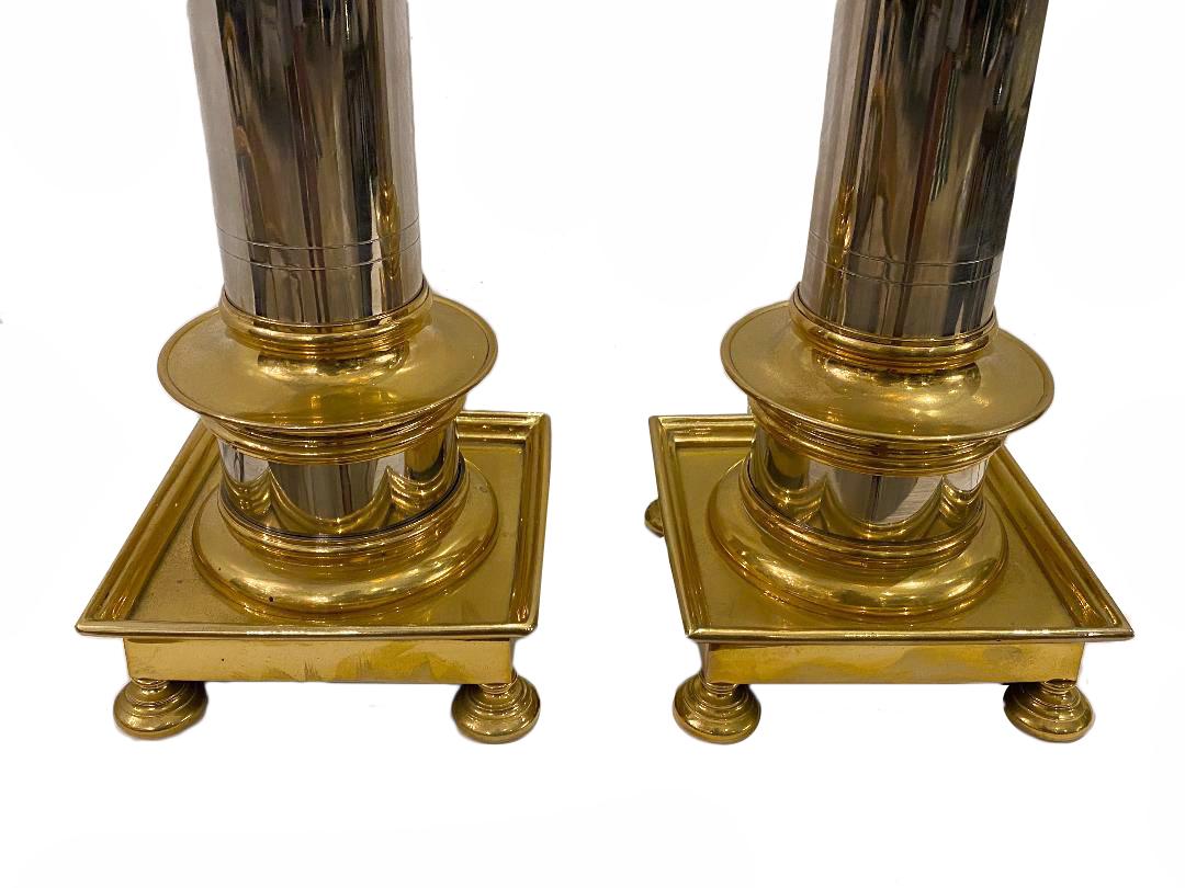 Pair of Polished Bronze and Nickel Lamps In Good Condition In New York, NY