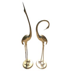 Pair of Polished Bronze Crane Sculptures, Italy, 1980s