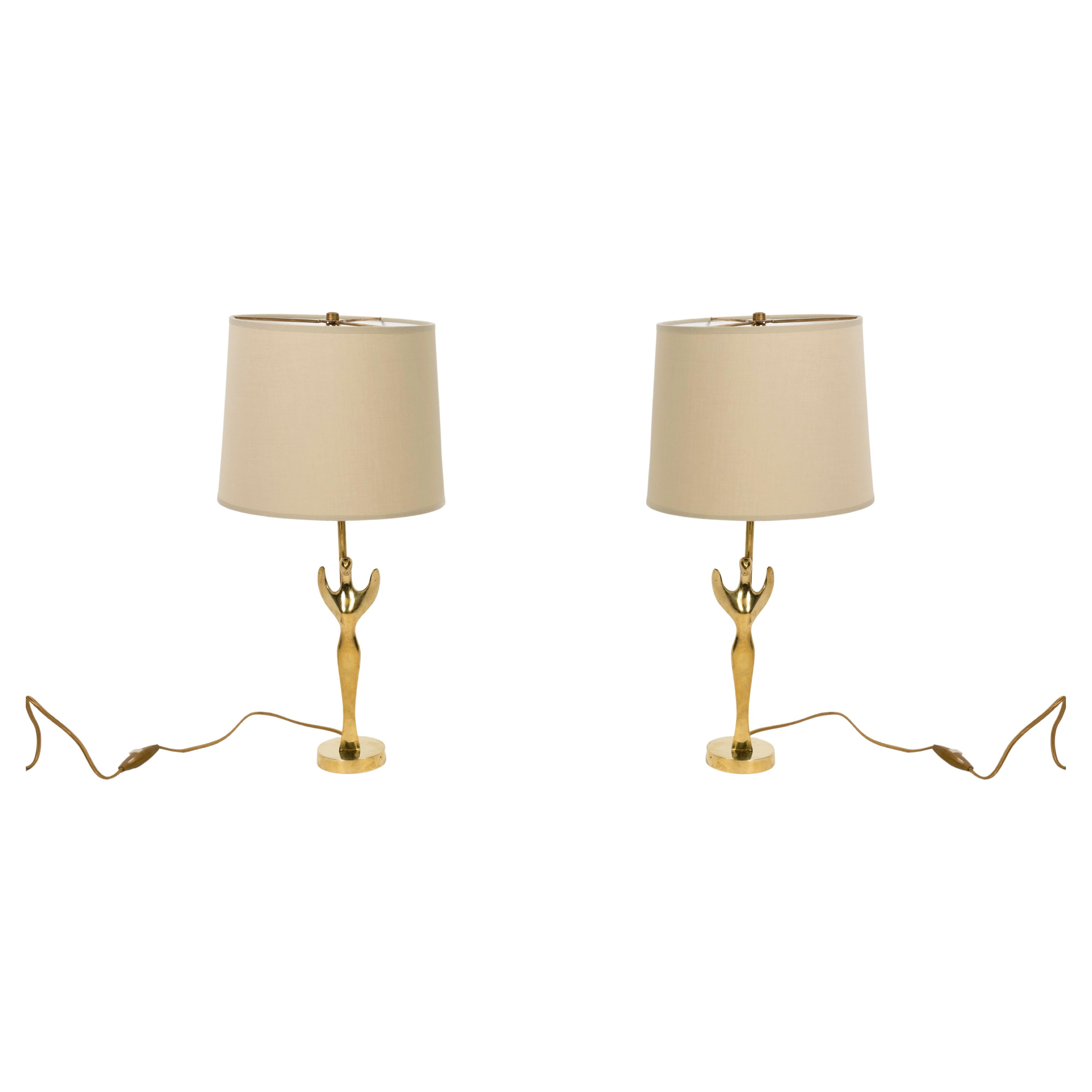 Pair of Polished Bronze "Engel" Table Lamps by Riccardo Scarpa For Sale