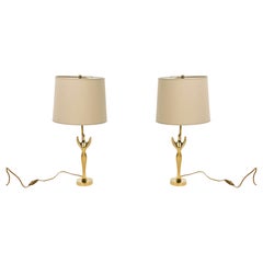 Pair of Polished Bronze "Engel" Table Lamps by Riccardo Scarpa