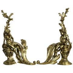 Pair of Polished Bronze Putti Chenets