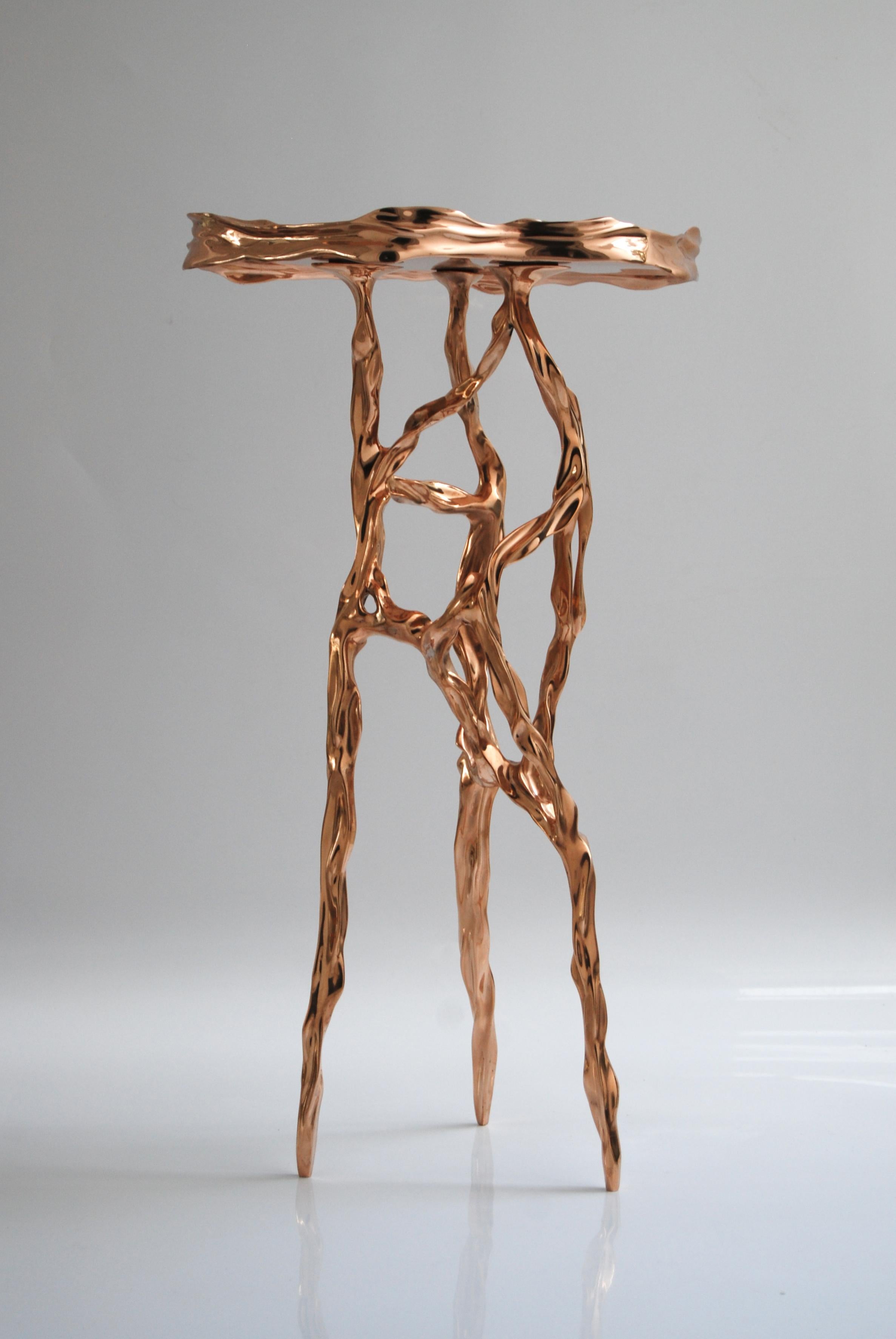 Pair of Polished Bronze Side Tables with Marquina Marble Top by Fakasaka Design For Sale 2