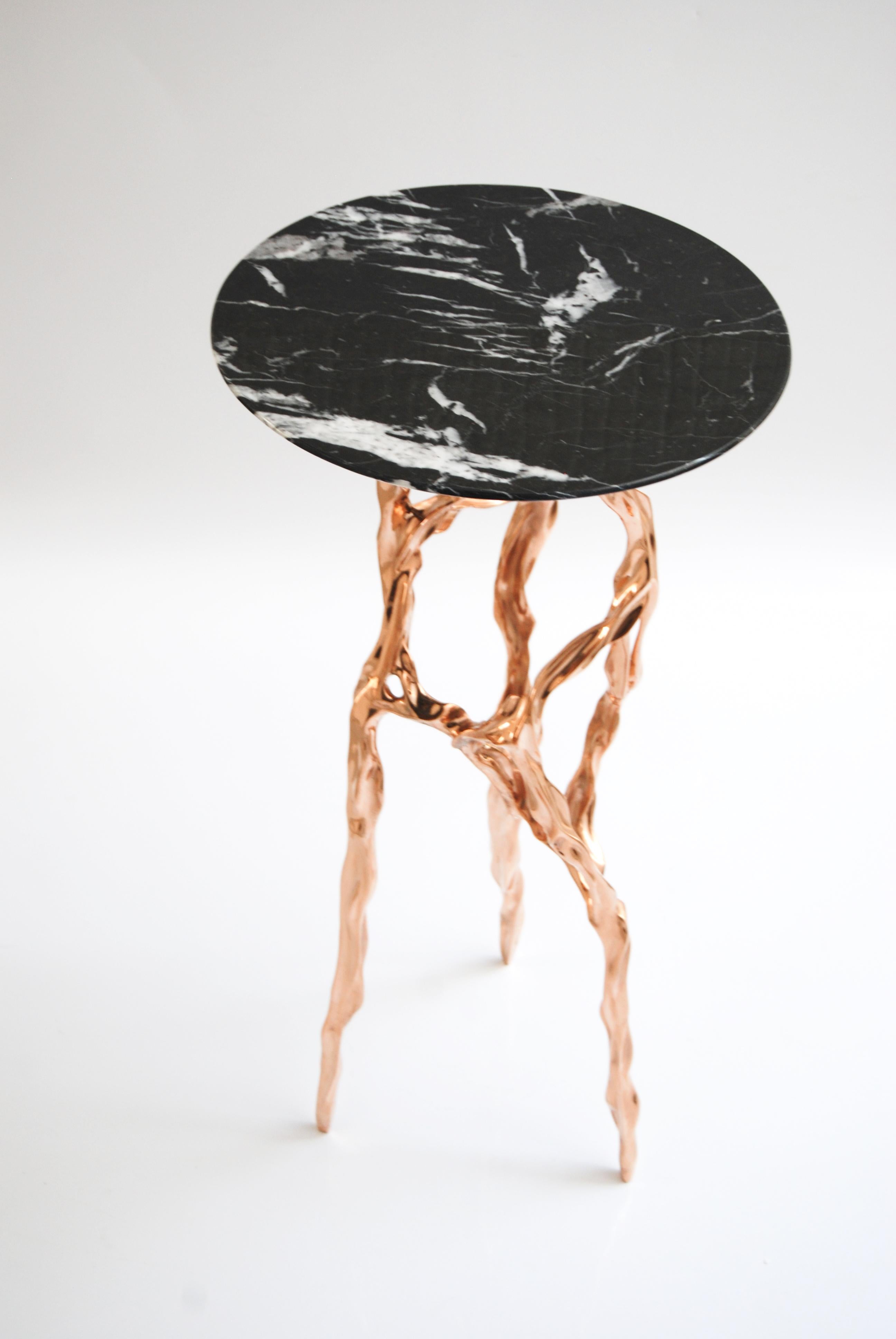 Pair of Polished Bronze Side Tables with Marquina Marble Top by Fakasaka Design For Sale 6