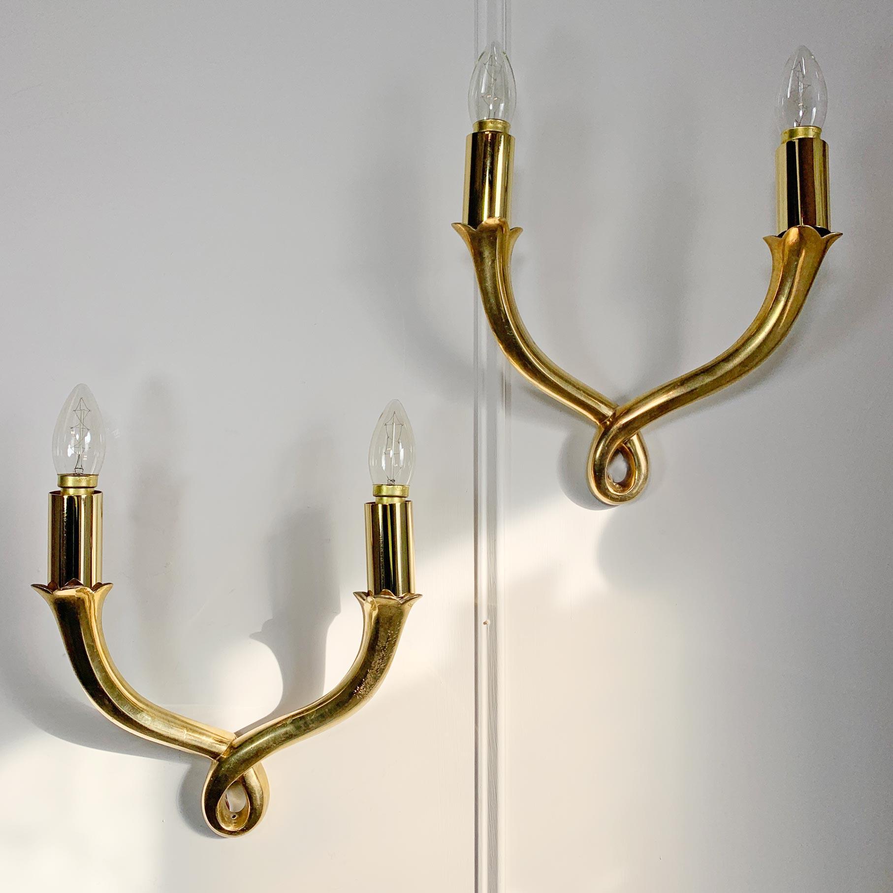 Pair of Polished Bronze Wall Lights by Riccardo Scarpa Fully Signed 3