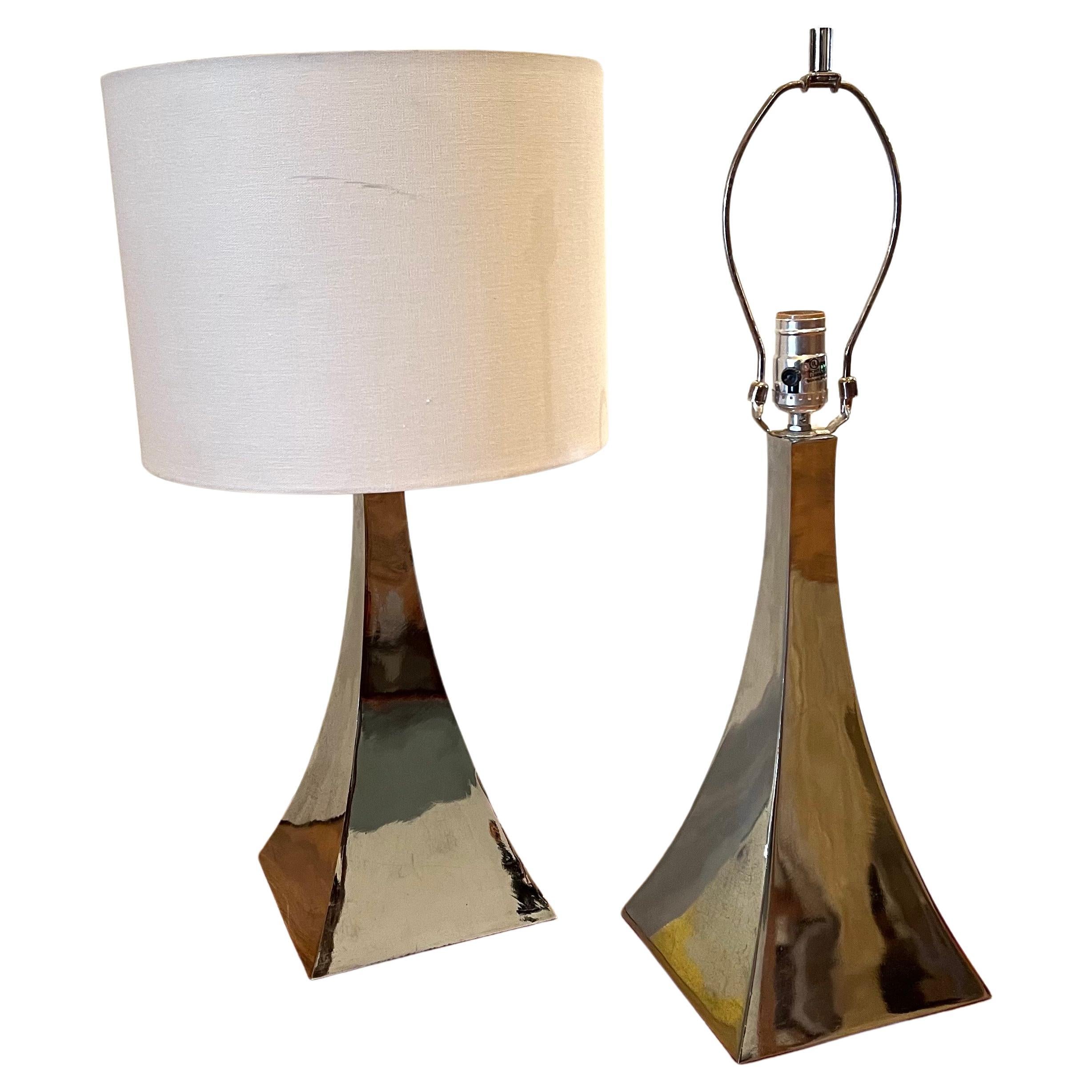Pair of Polished Chrome 1980's Table Lamps Attributed To Laurel  For Sale
