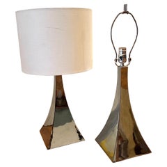 Pair of Polished Chrome 1980's Table Lamps Attributed To Laurel 