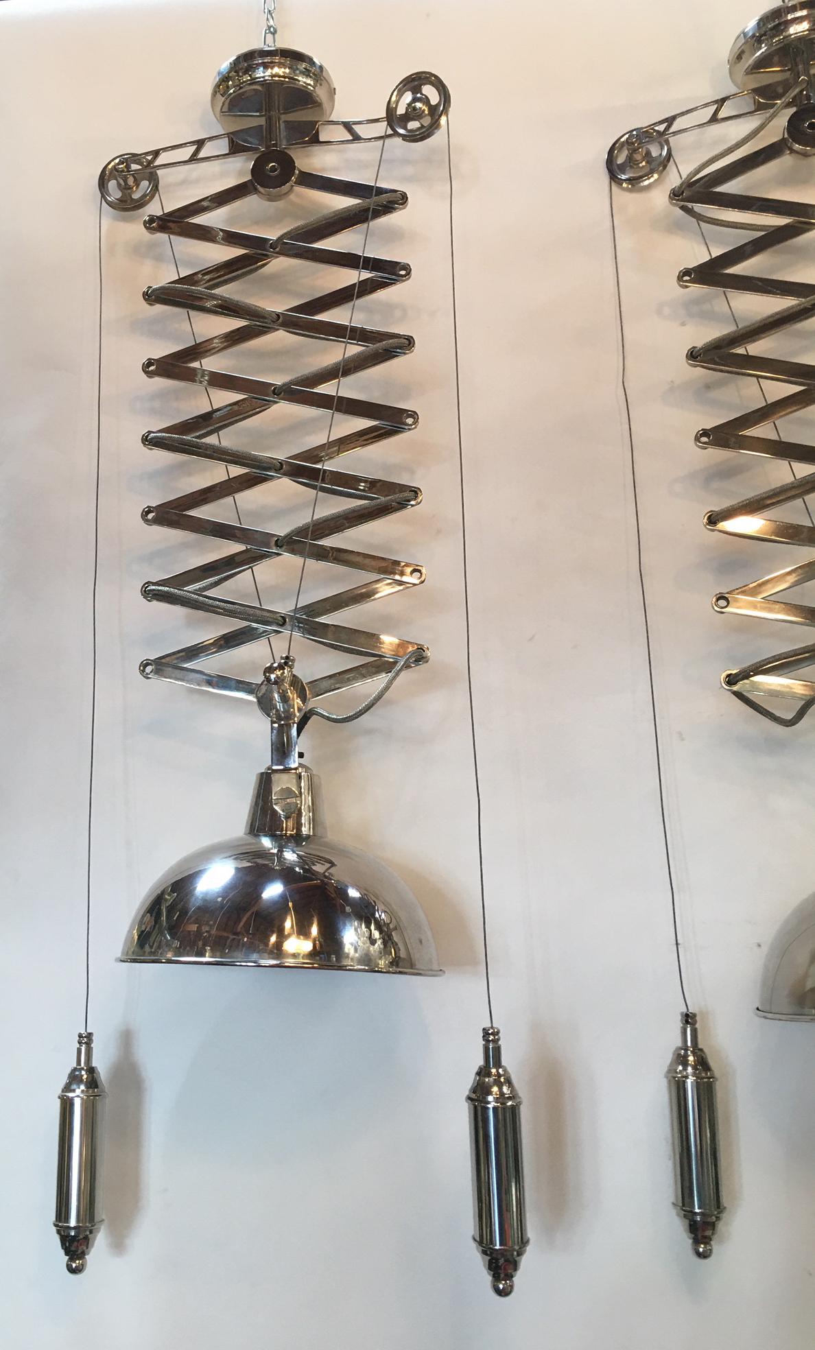 Pair of Polished Chrome Accordion Pendants In Good Condition In Los Angeles, CA