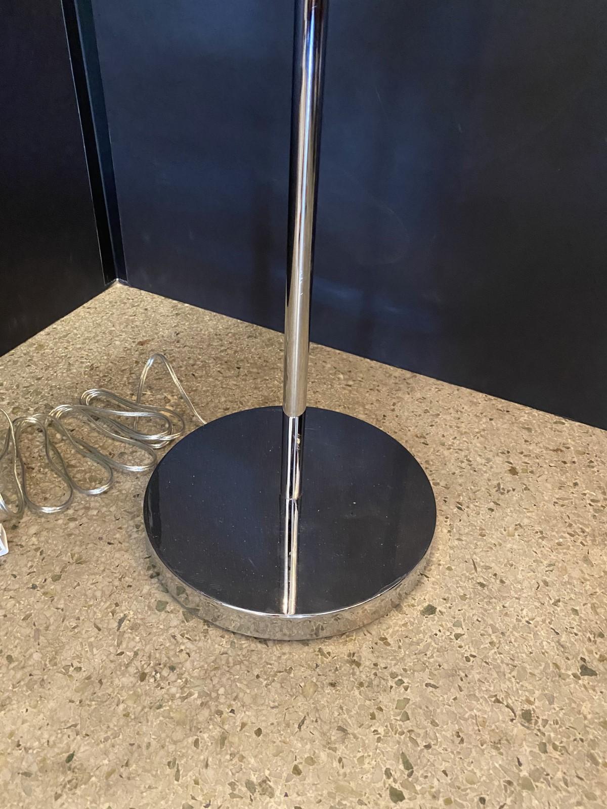 Pair of Polished Chrome Adjustable Pharmacy Floor Lamps, Cedric Hartman In Good Condition In Hollywood, FL