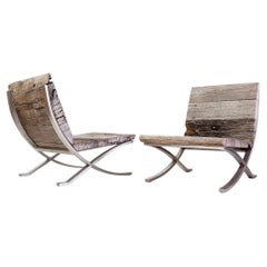 Pair of Polished Chrome and Wood lounge chairs -