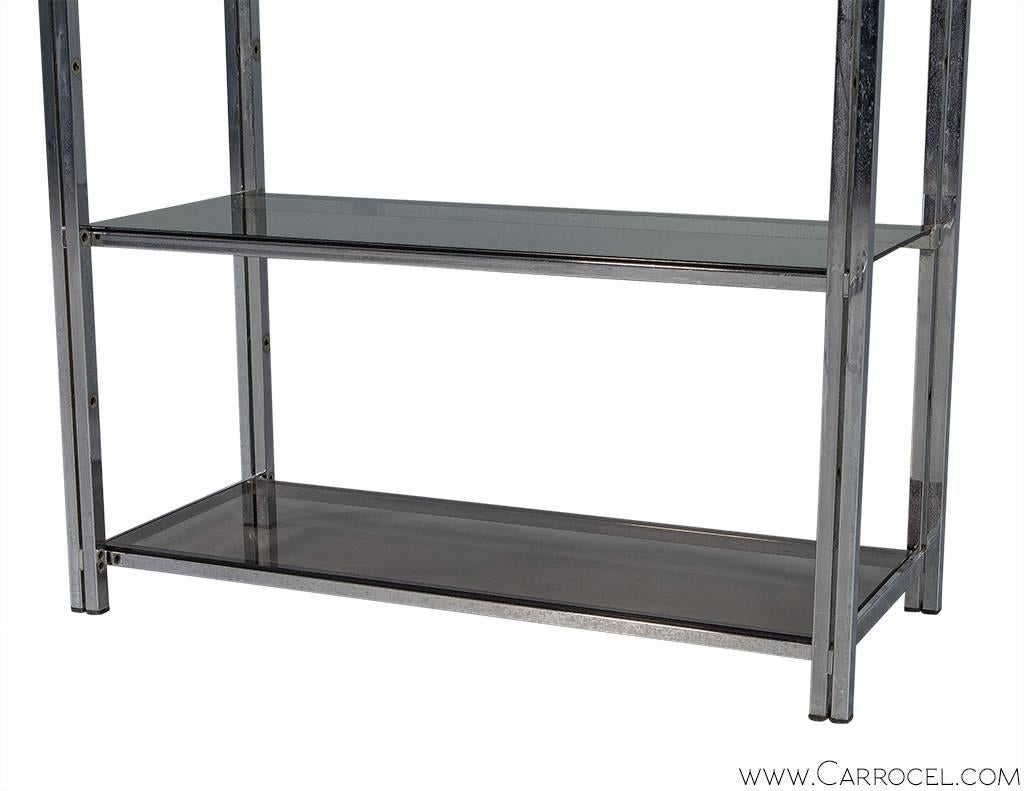 Glass Pair of Polished Chrome Bookcases