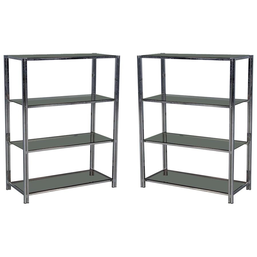 Pair of Polished Chrome Bookcases