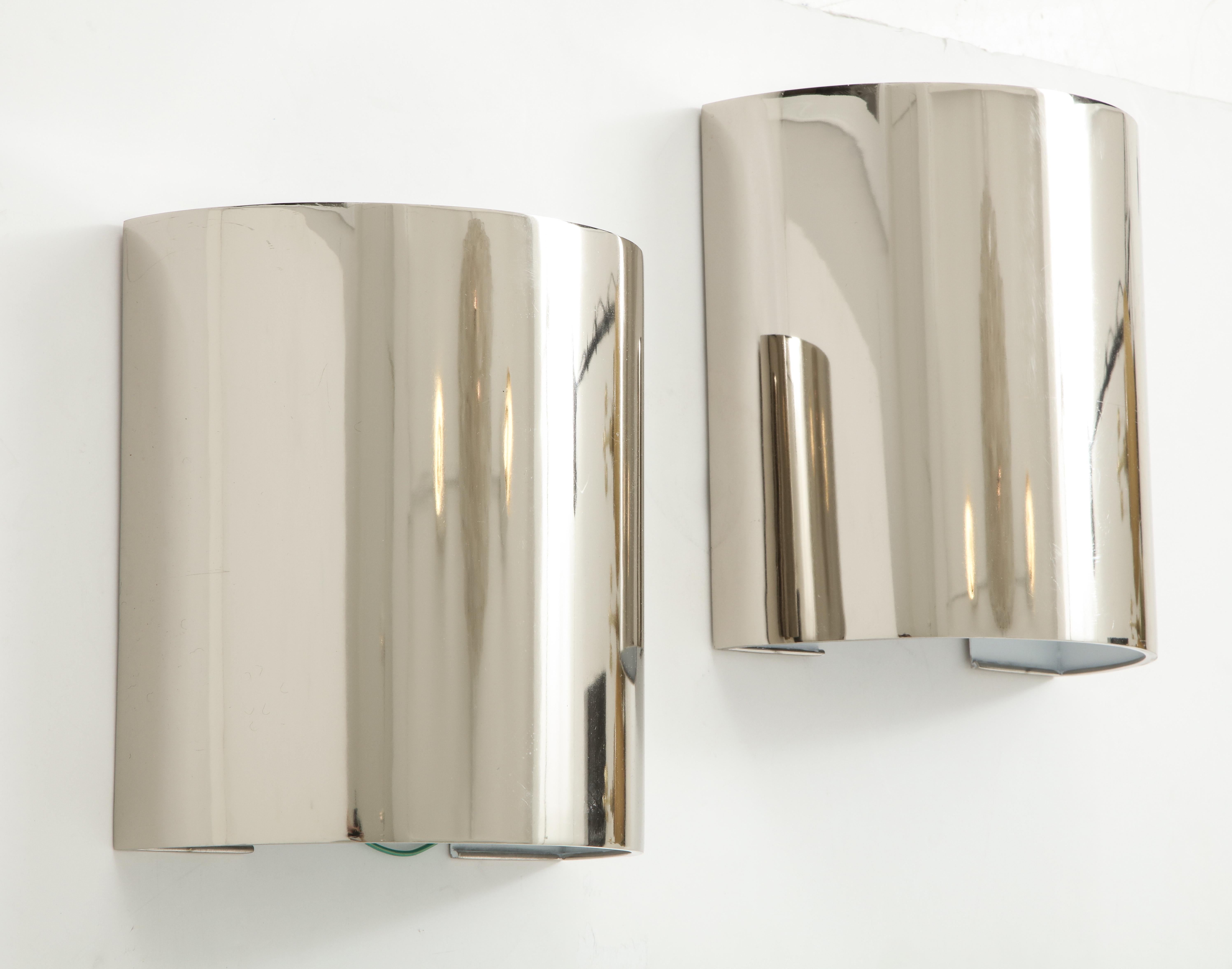 Modern Pair of Polished Chrome Demilune Sconces