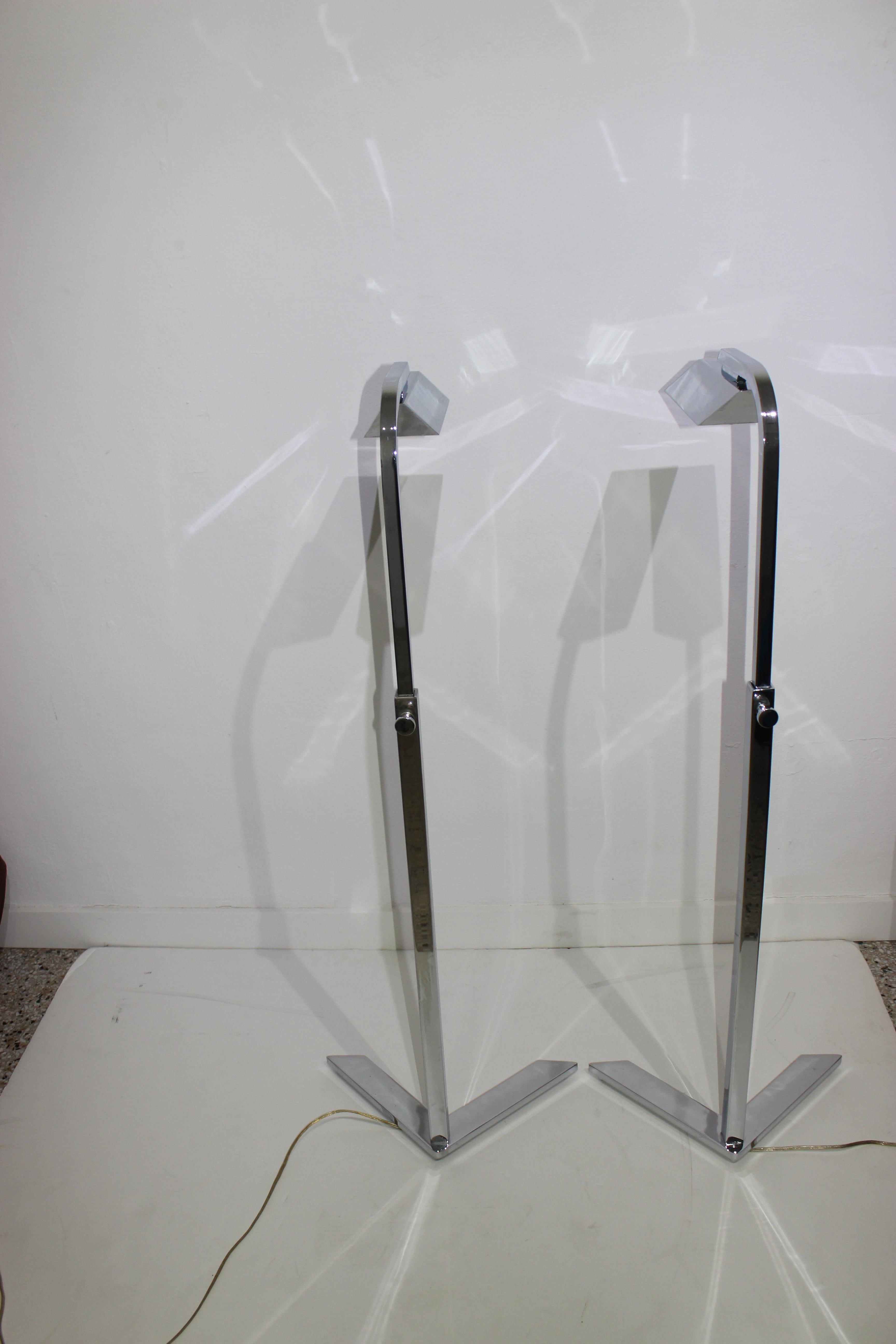 Pair of Polished Chrome Floor Lamps 4