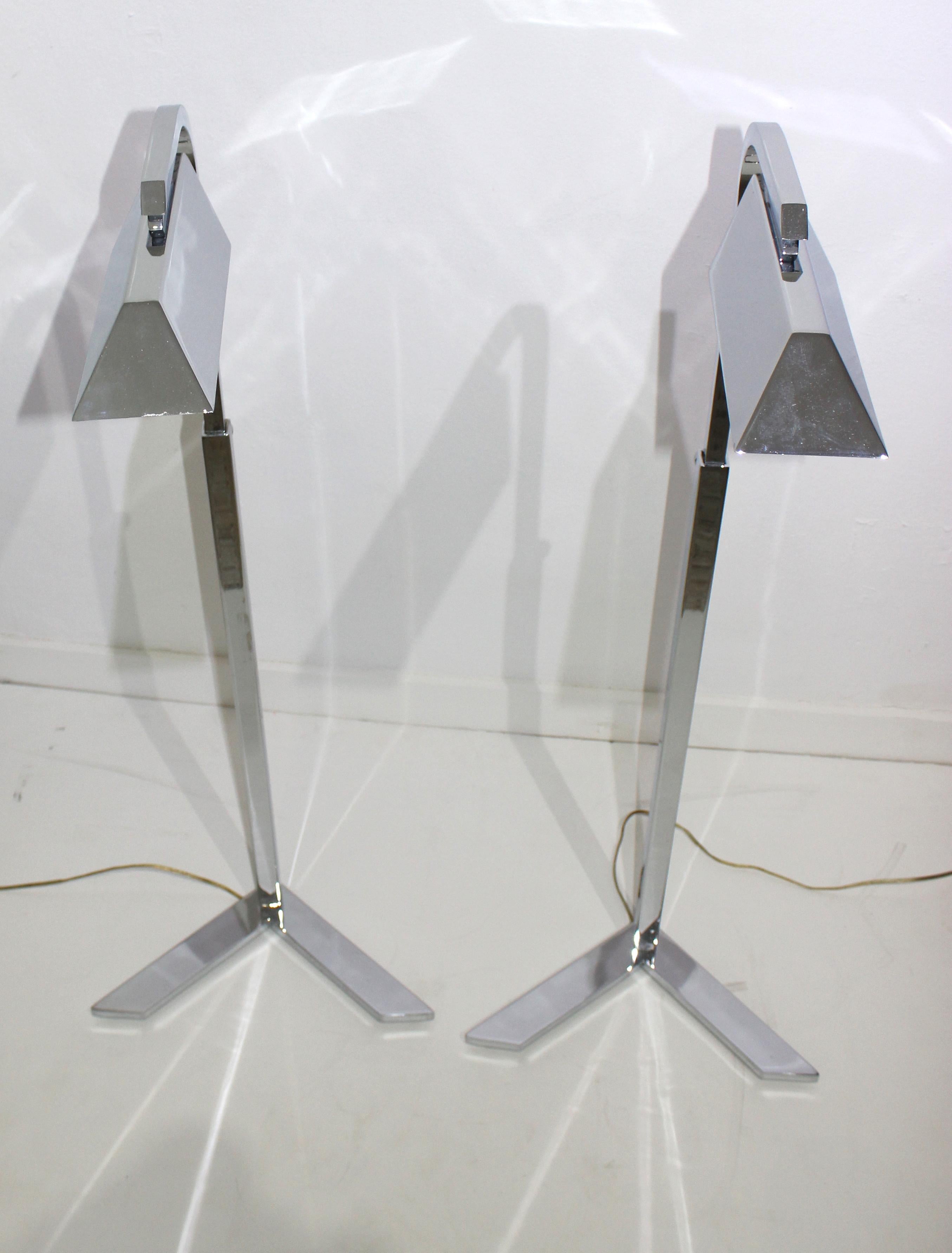 Modern Pair of Polished Chrome Floor Lamps