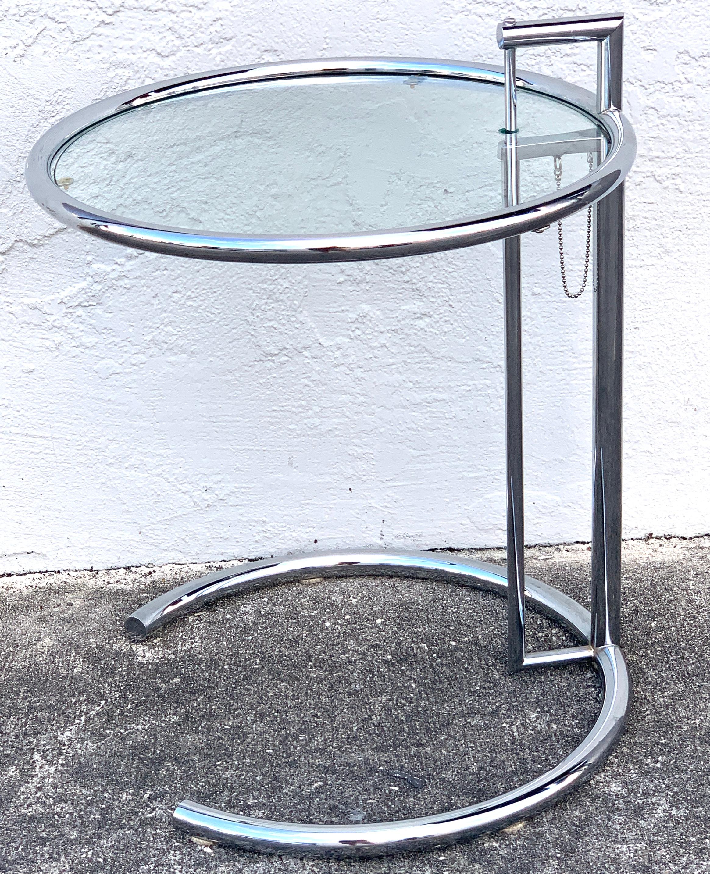 Polished Pair of Chrome and Glass E-1027 Side Tables, In the Style of Eileen Gray