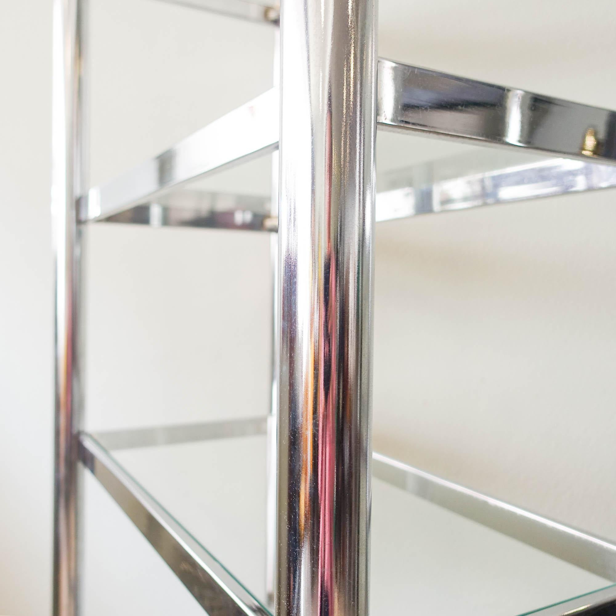 Mid-Century Modern Pair of Polished Chrome & Glass Shelving Unit, 1970s