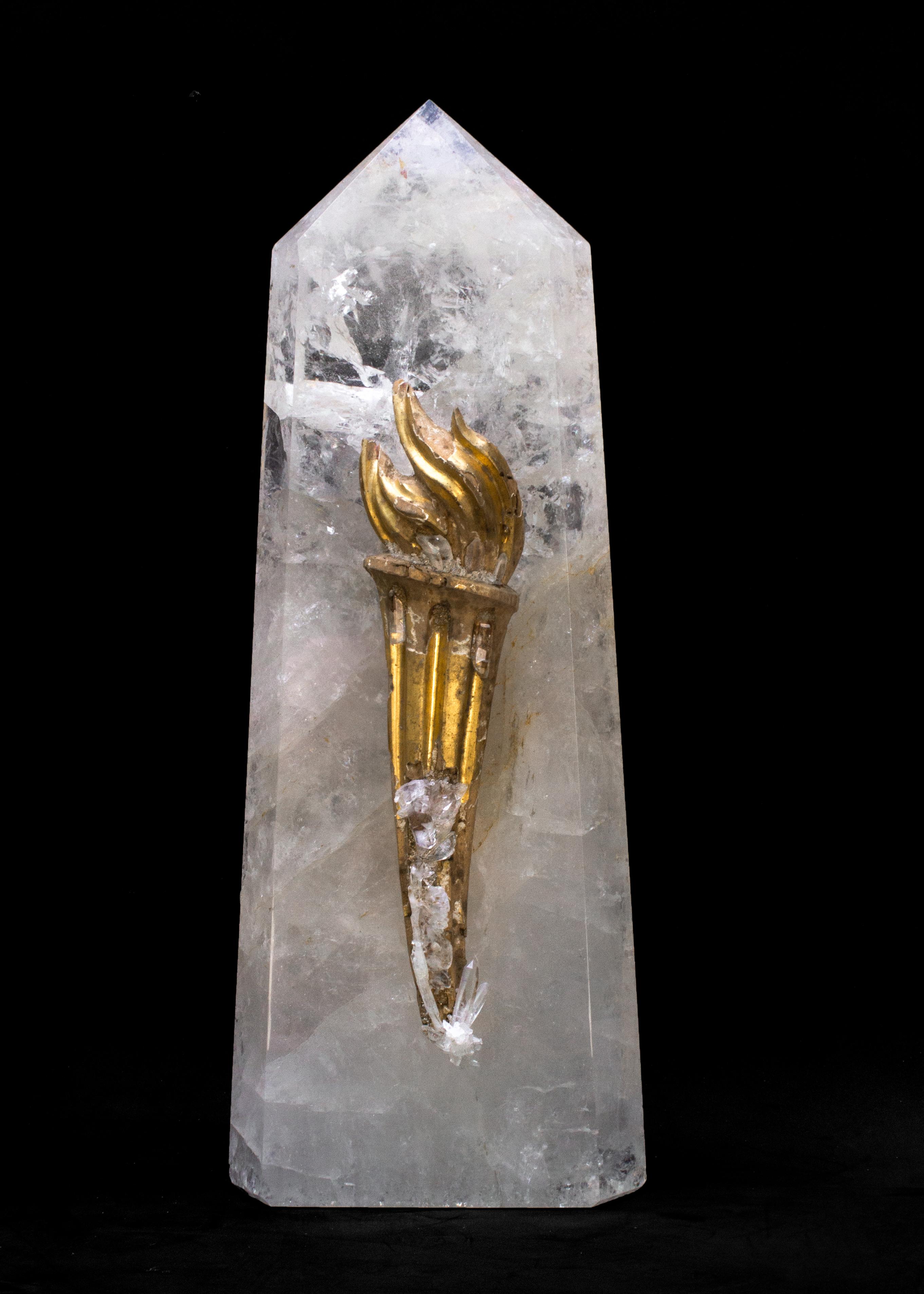 Pair of Polished Crystal Quartz Points with 18th Century Italian Torch Fragments In Good Condition For Sale In Dublin, Dalkey