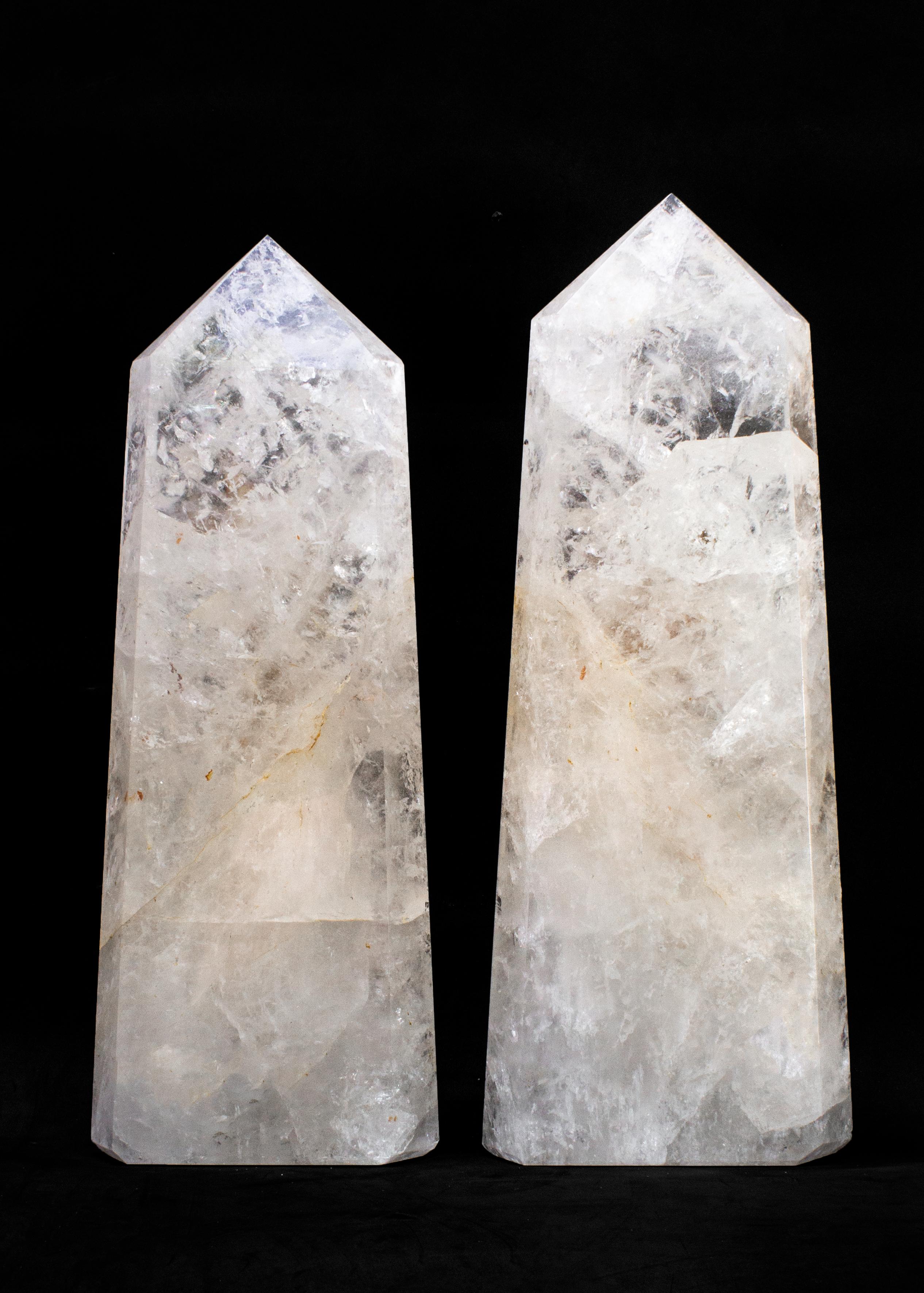 Rock Crystal Pair of Polished Crystal Quartz Points with 18th Century Italian Torch Fragments