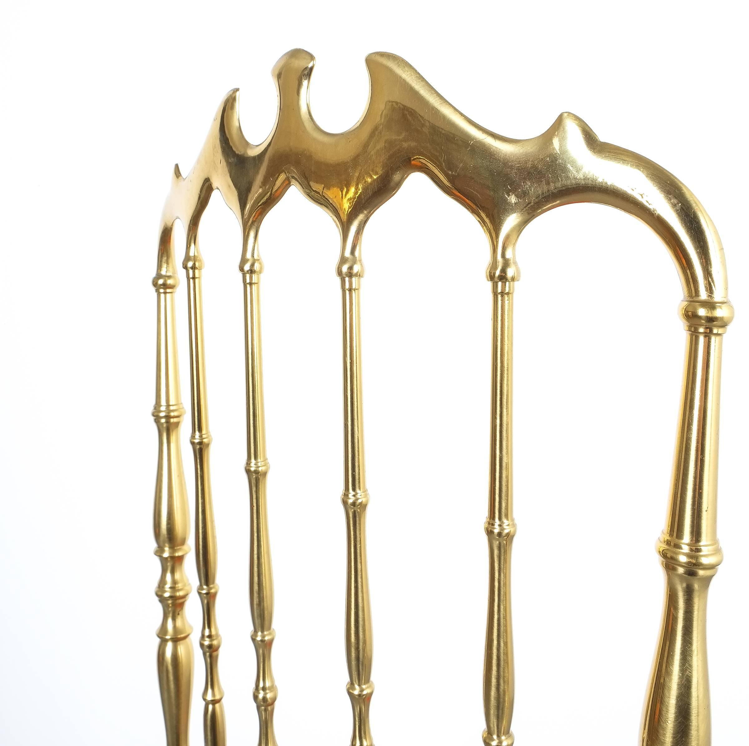 Pair of Polished High Back Brass Chairs by Chiavari, Italy, 1950 1