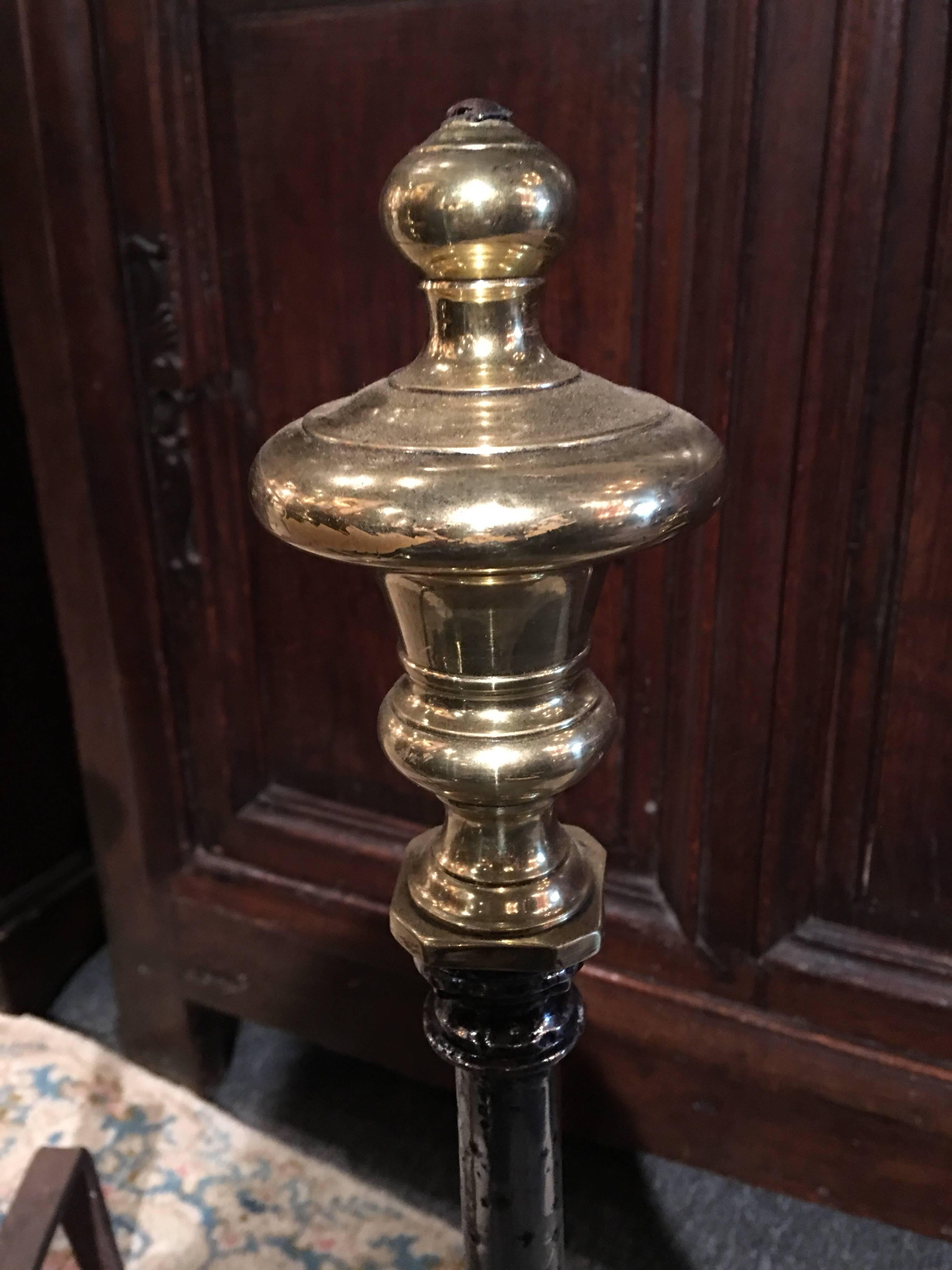 Pair of Polished Iron and Brass Chenets or Andirons, 19th Century In Good Condition For Sale In Savannah, GA