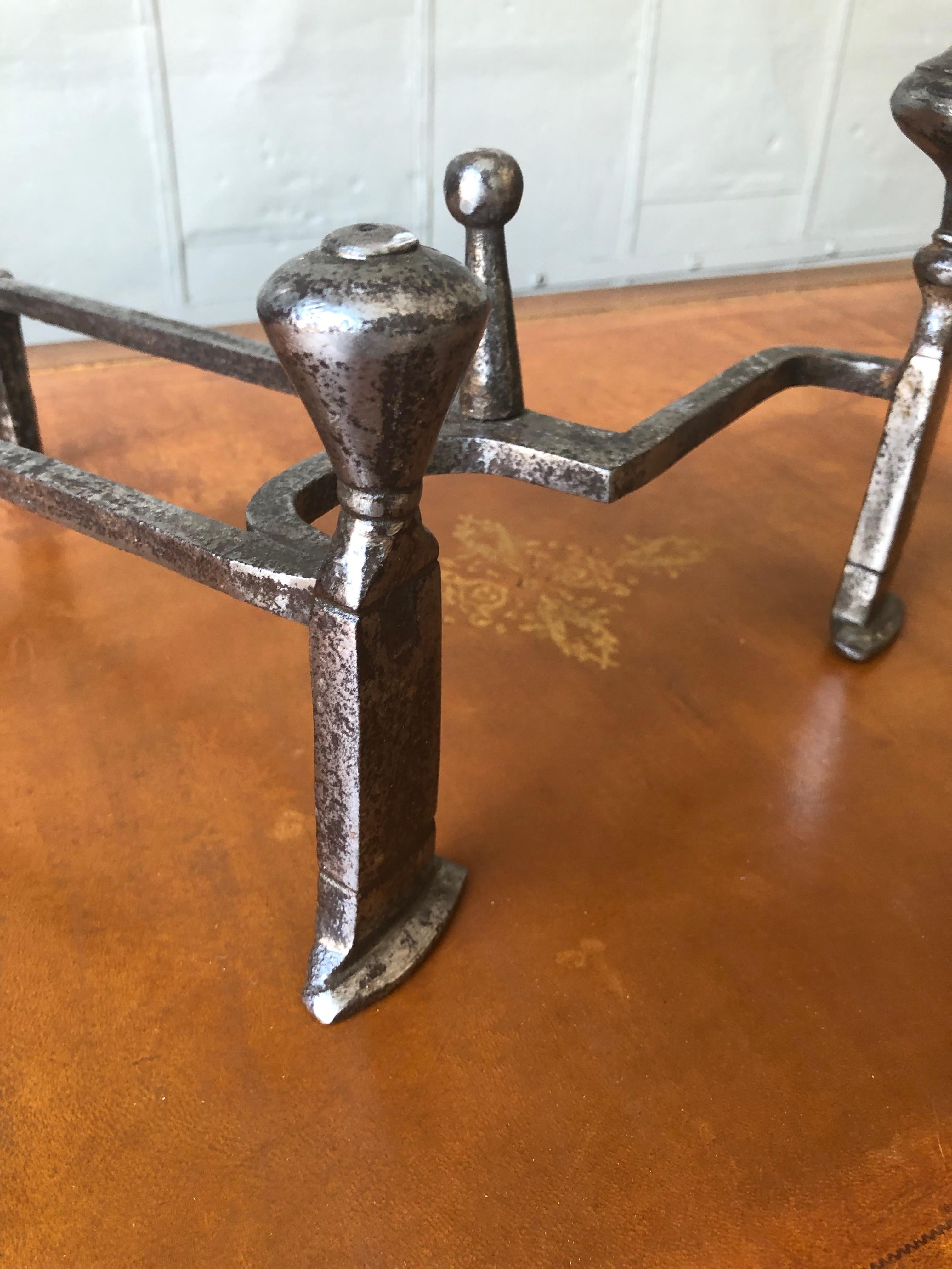 Pair of Polished Iron Andirons in the Art Deco Style For Sale 6