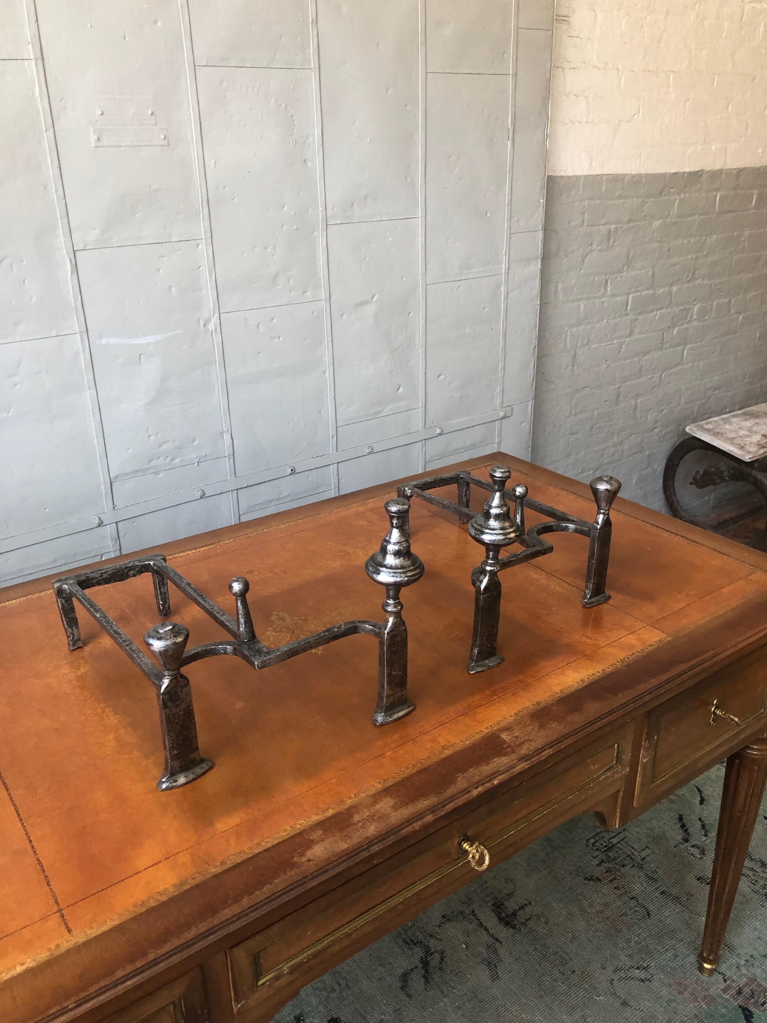 Pair of Polished Iron Andirons in the Art Deco Style For Sale 7