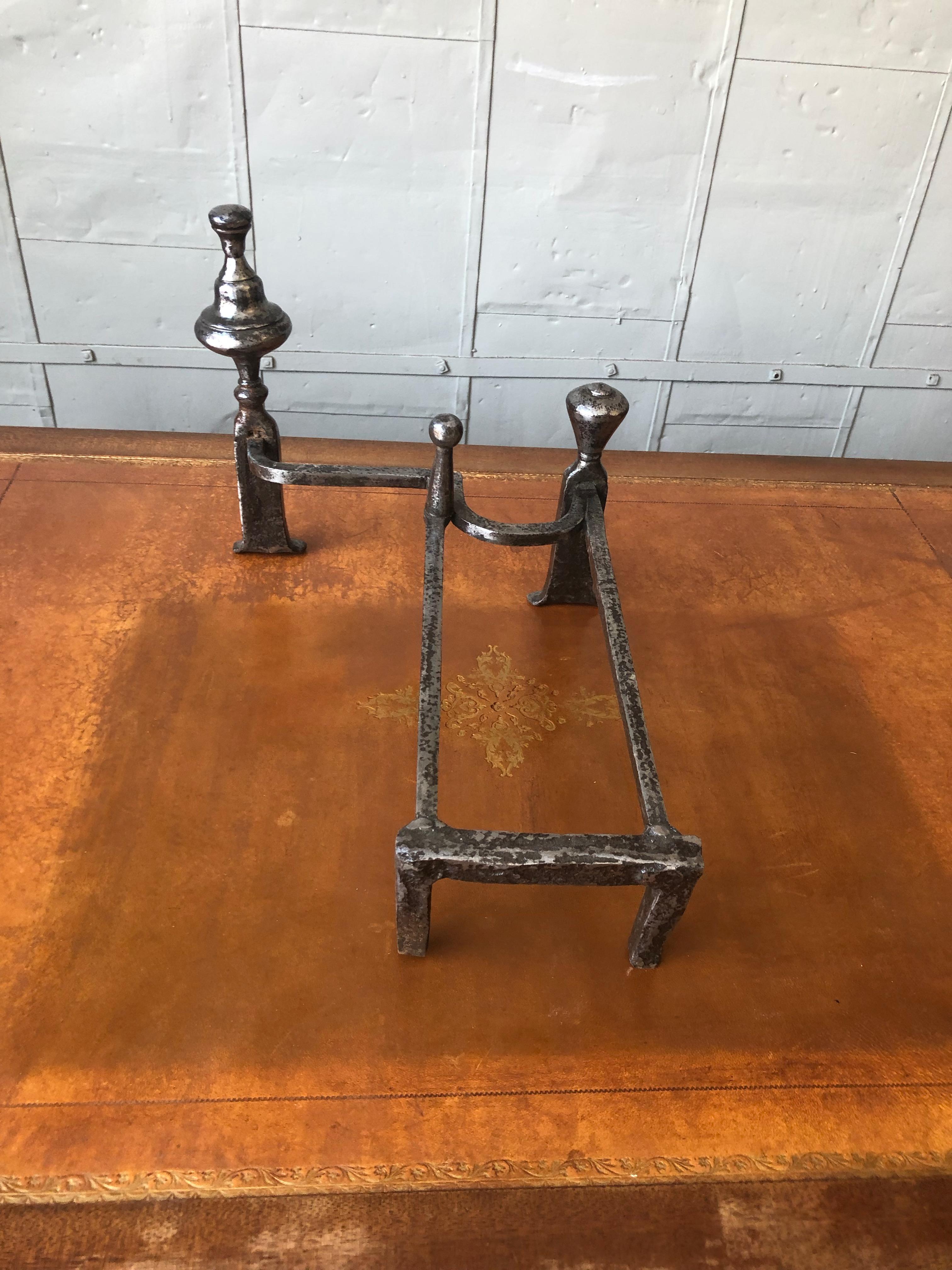 Pair of Polished Iron Andirons in the Art Deco Style For Sale 2