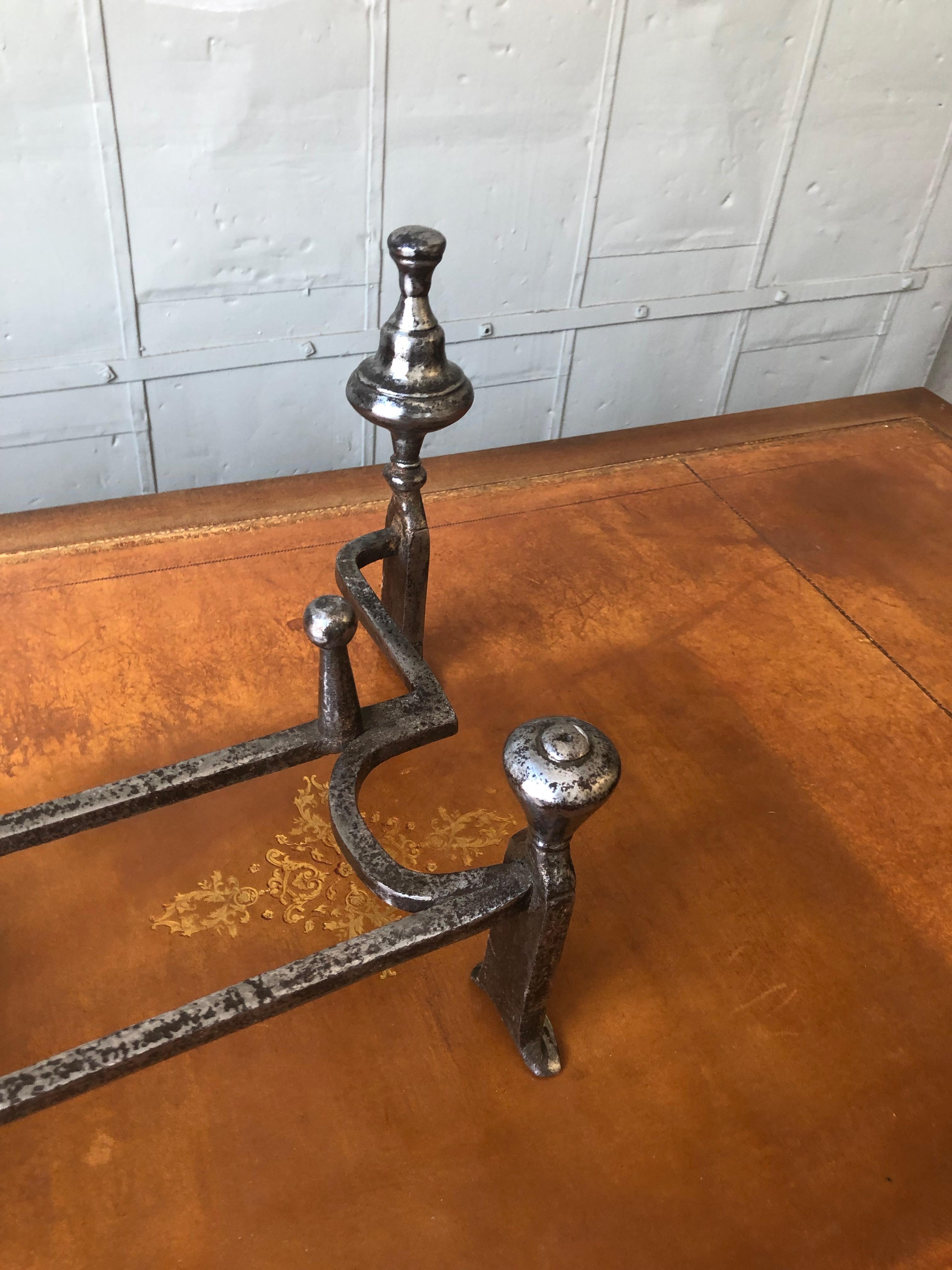 Pair of Polished Iron Andirons in the Art Deco Style For Sale 3