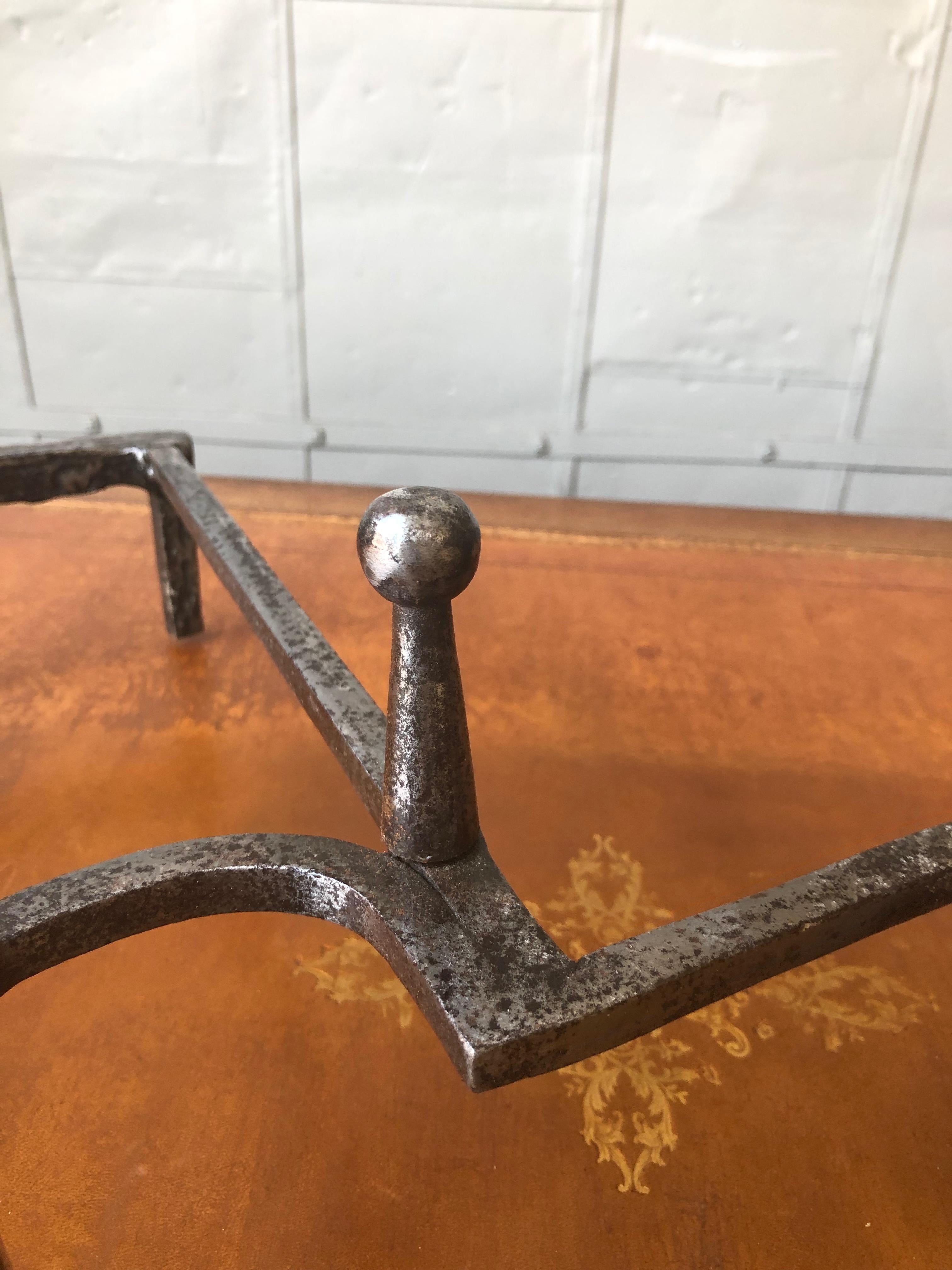 Pair of Polished Iron Andirons in the Art Deco Style For Sale 4
