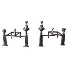 Antique Pair of Polished Iron Andirons in the Art Deco Style