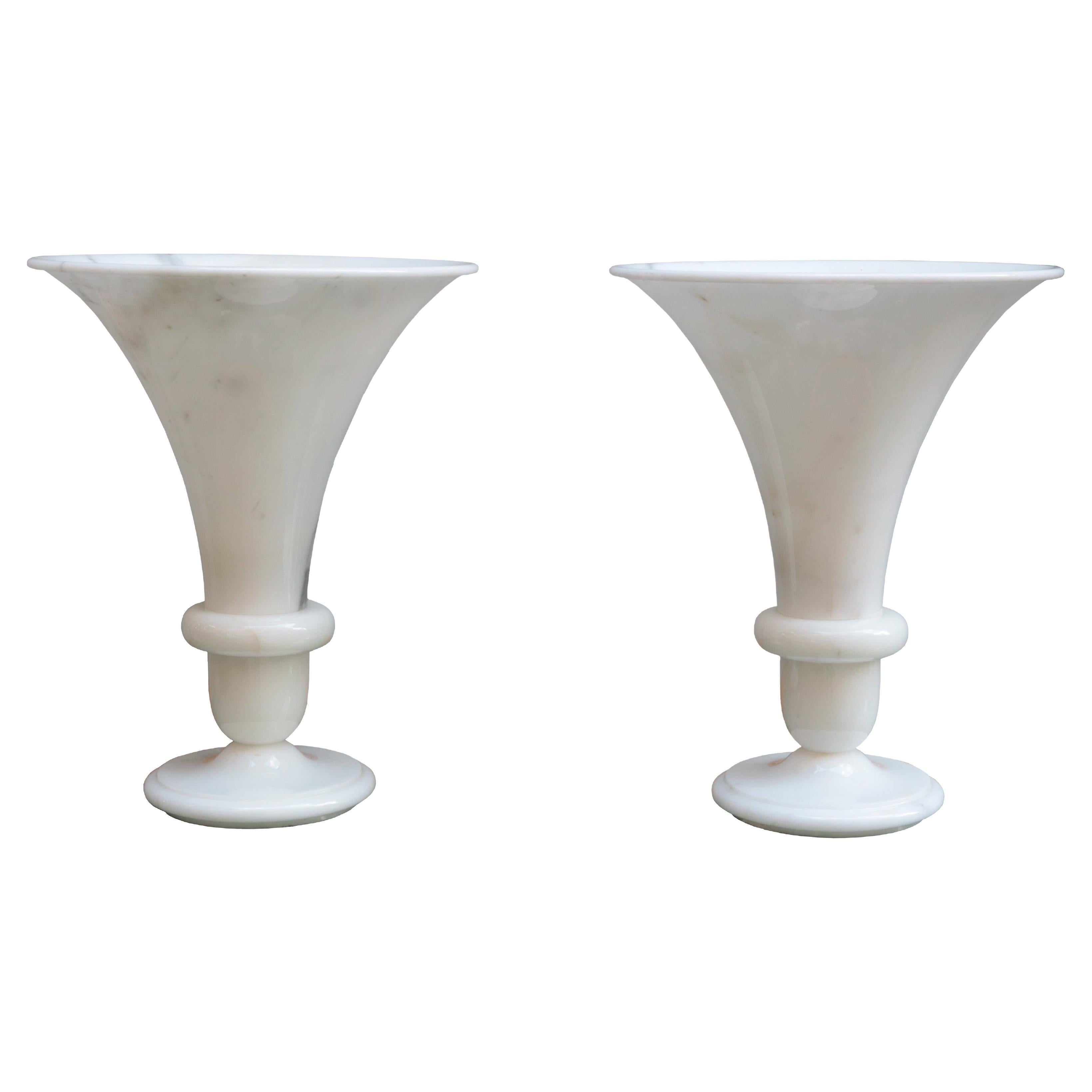 Pair of Polished Marble Table Lamps For Sale