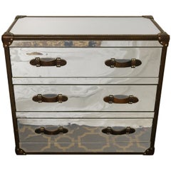 Pair Of  Polished Metal And Leather Chests