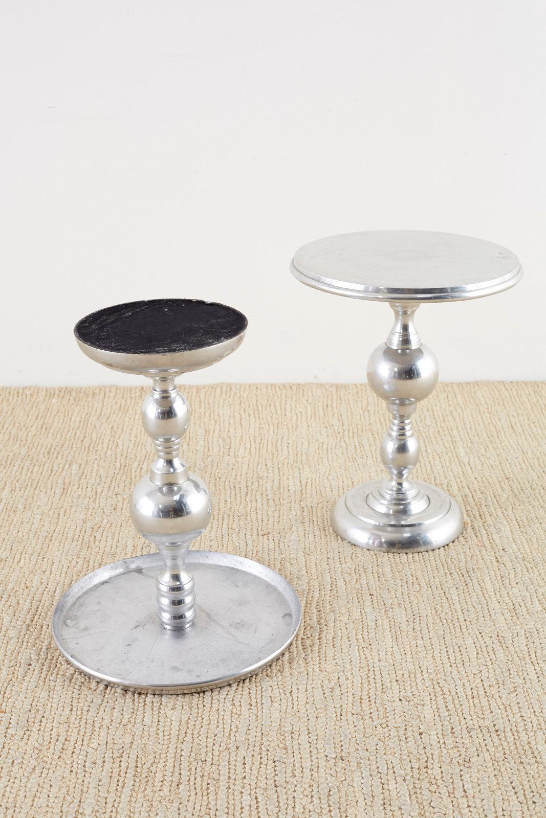 Pair of Polished Metal Round Pedestal Drink Tables 5