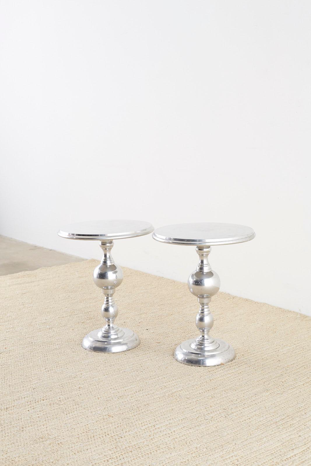 Pair of Polished Metal Round Pedestal Drink Tables 6
