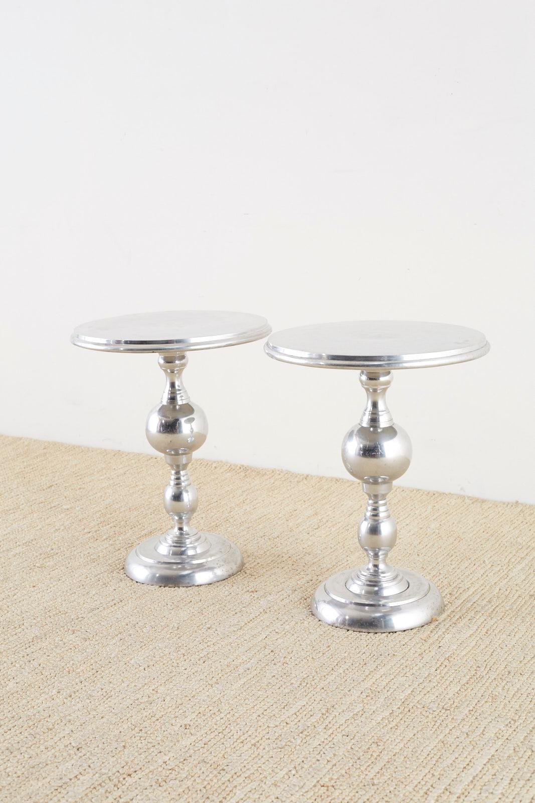 Indian Pair of Polished Metal Round Pedestal Drink Tables